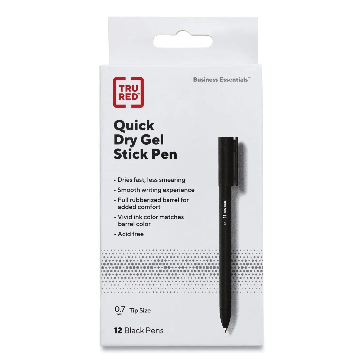 Quick Dry Gel Pen, Stick, Medium 0.7 mm, Black Ink, Black Barrel, Dozen TRU RED™ Flipcost