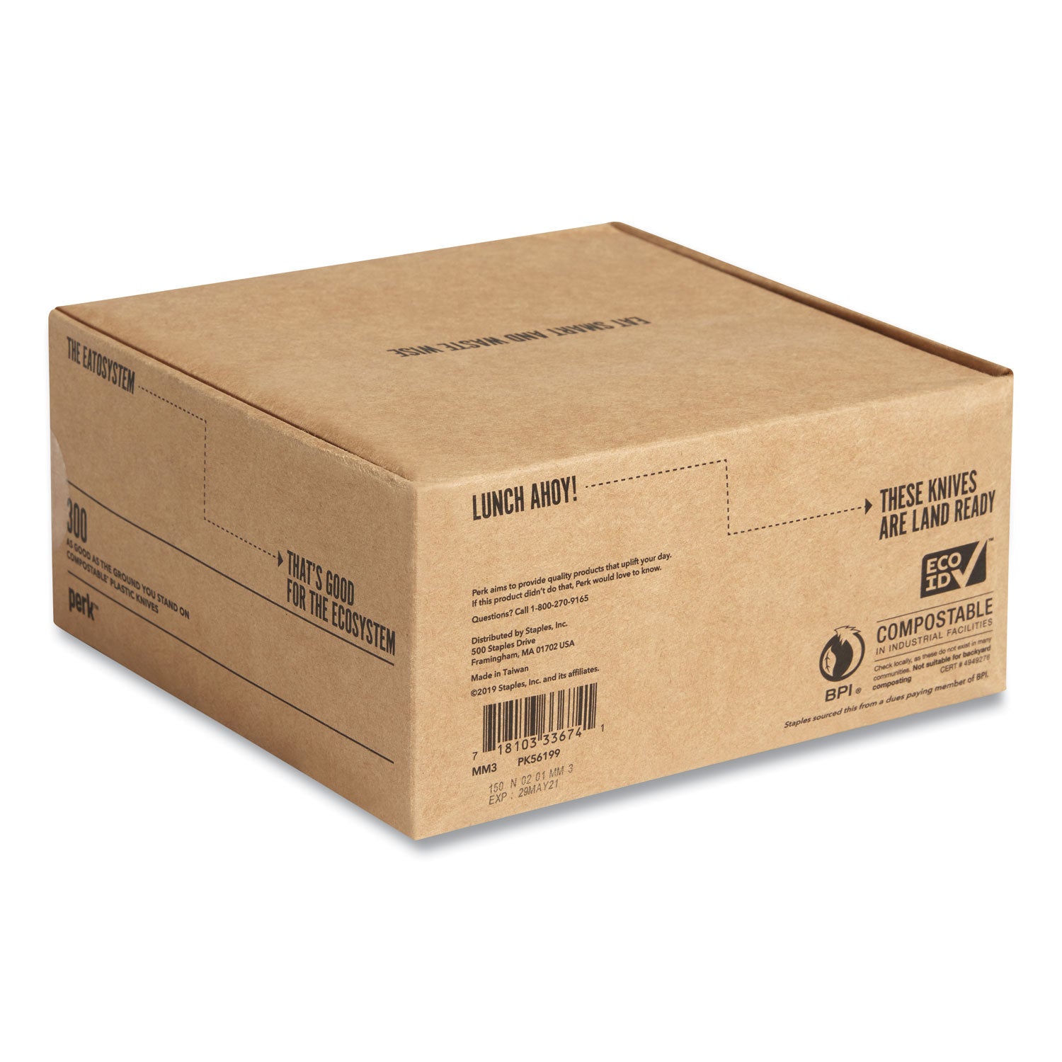 Perk™ Mediumweight Plastic Cutlery, Knife, White, 300/pack