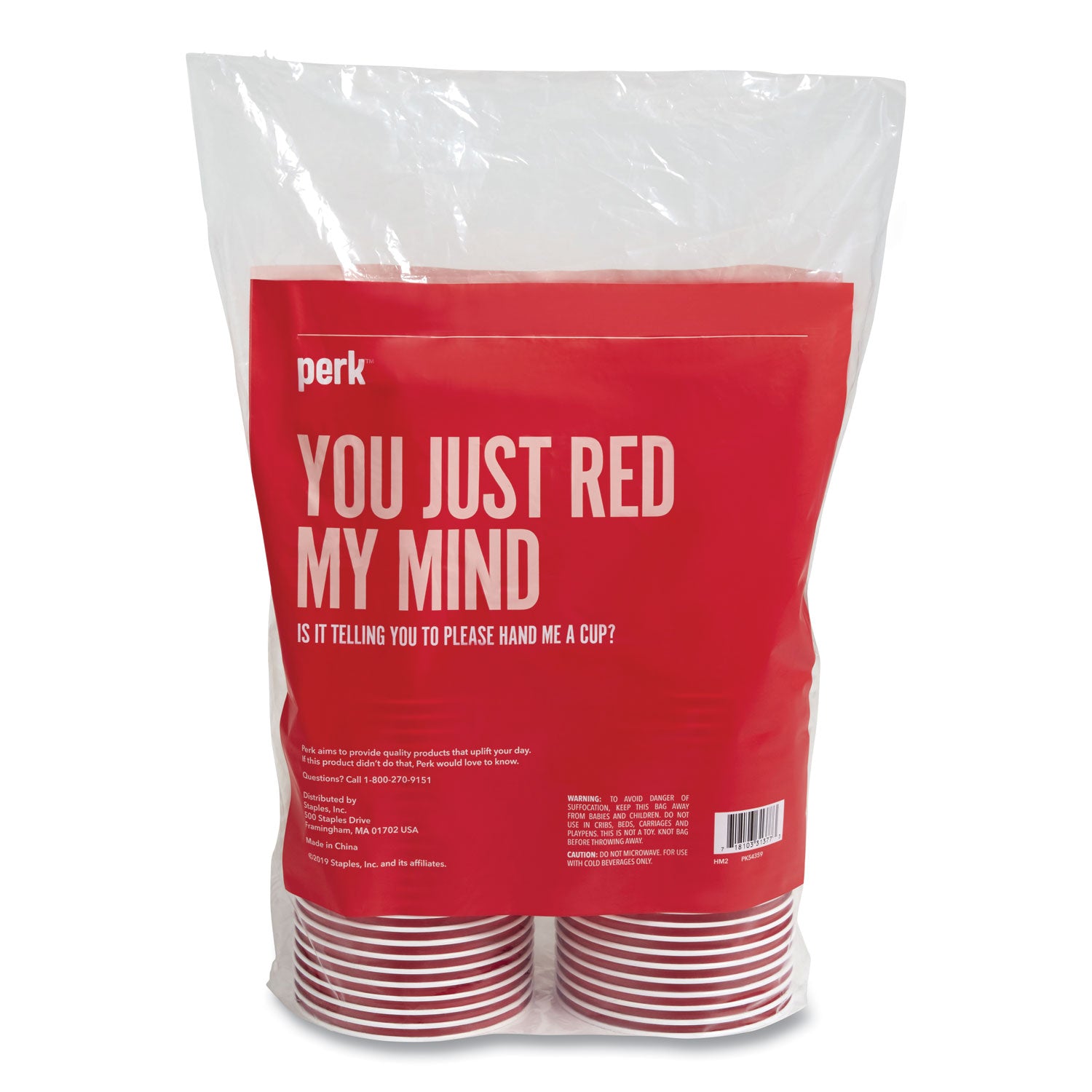 Perk™ Plastic Cold Cups, 16 Oz, Red, 50/pack