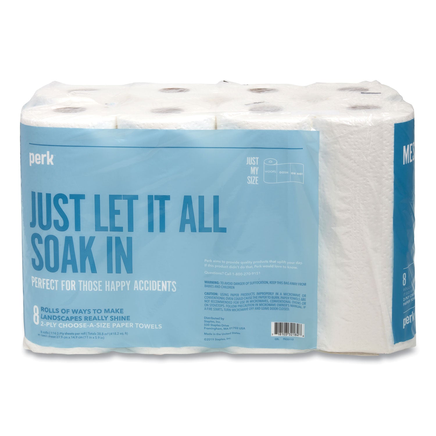 Perk™ Choose-A-Size Kitchen Roll Paper Towels, 2-Ply, 5.9 X 11, White, 116 Sheets/Roll, 8 Rolls/Pack