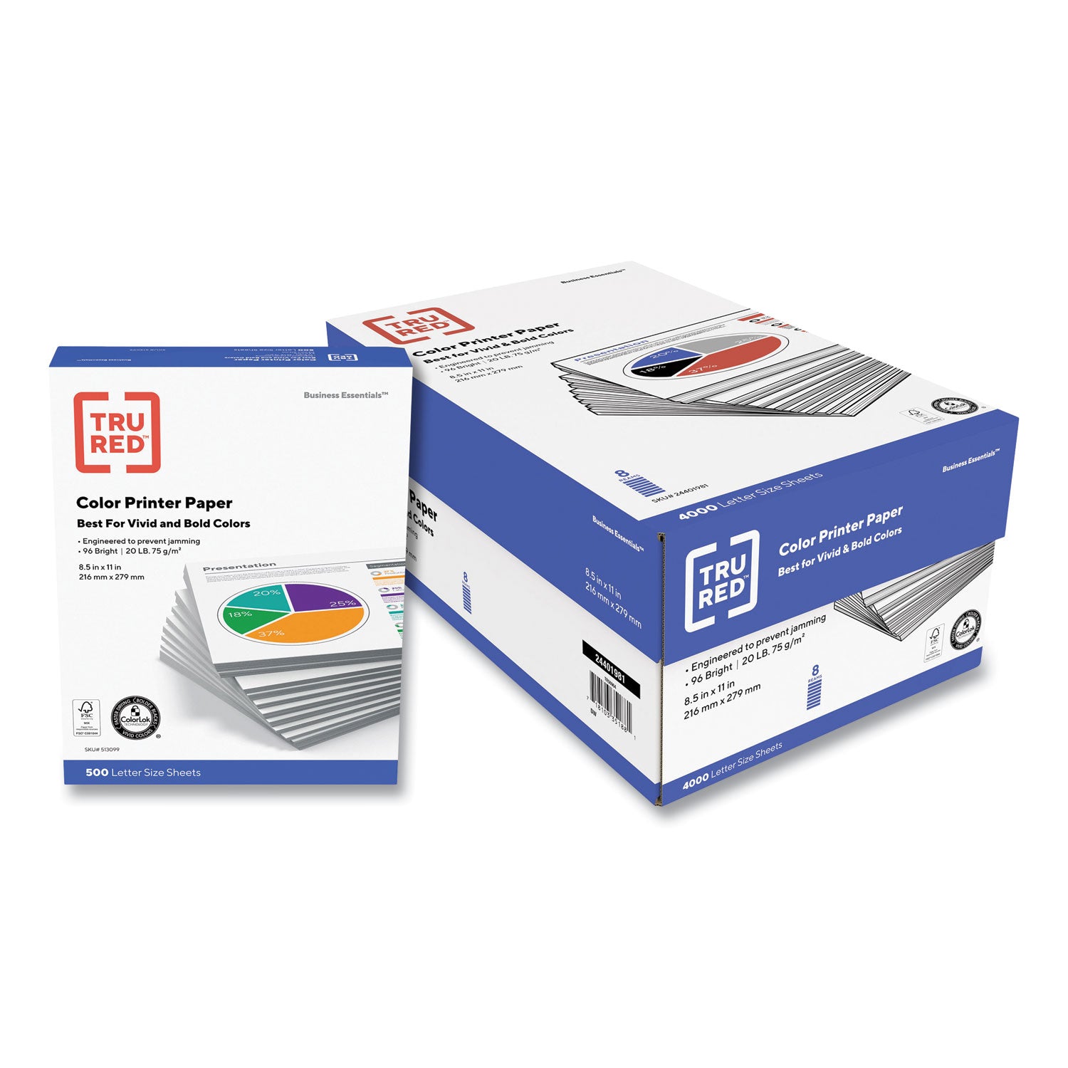 TRU RED™ Color Printer Paper, 96 Bright, 20 lb Bond Weight, 8.5 x 11, 500 Sheets/Ream, 8 Reams/Carton