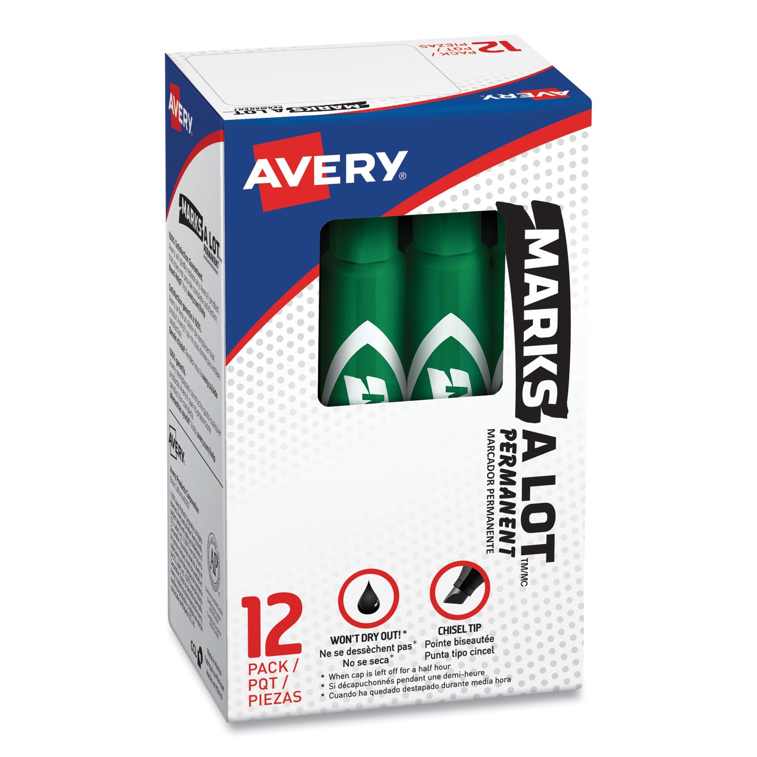 Avery® Marks A Lot Regular Desk-Style Permanent Marker, Broad Chisel Tip, Green, Dozen (7885)