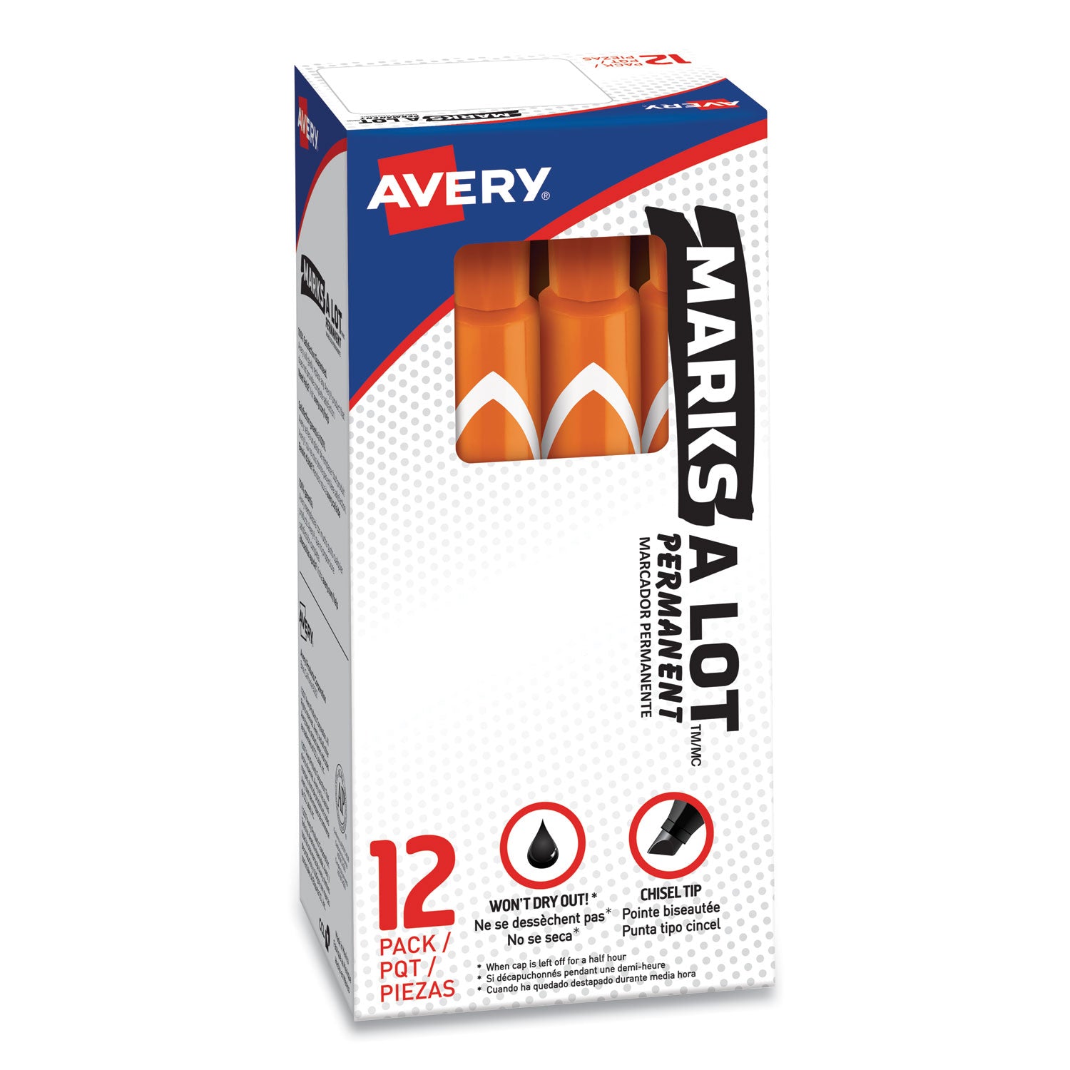 Avery® Marks A Lot Large Desk-Style Permanent Marker, Broad Chisel Tip, Orange, Dozen (8883)