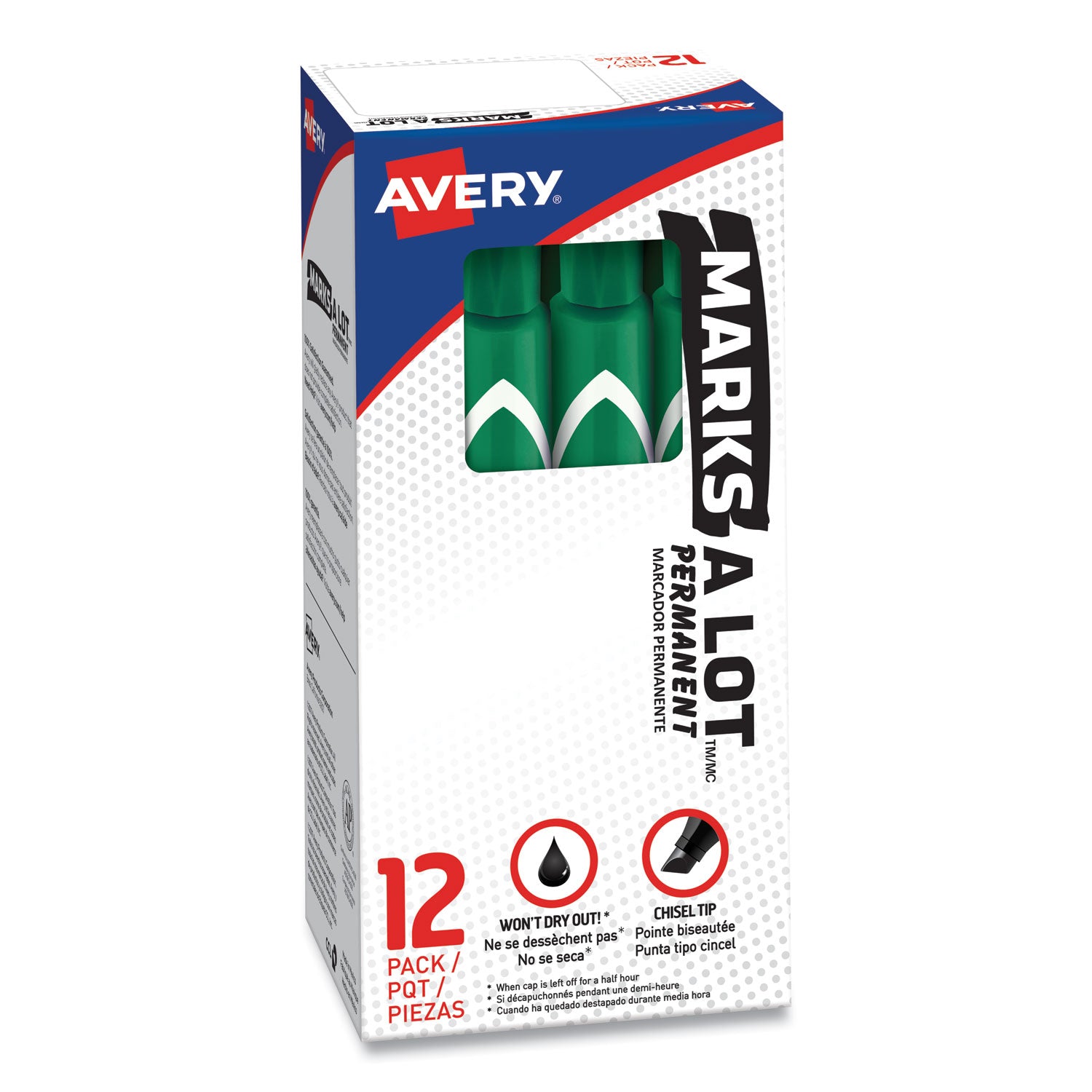 Avery® Marks A Lot Large Desk-Style Permanent Marker, Broad Chisel Tip, Green, Dozen (8885)