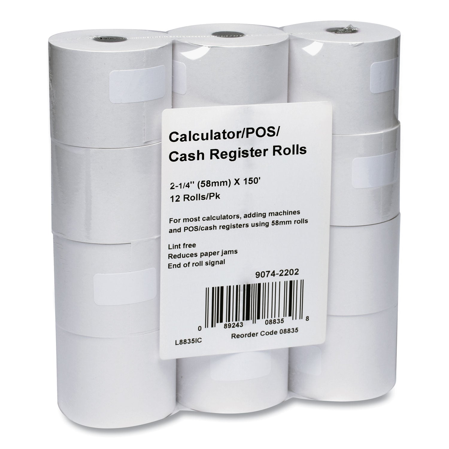 Impact Bond Paper Rolls, 2.25" x 150 ft, White, 12/Pack