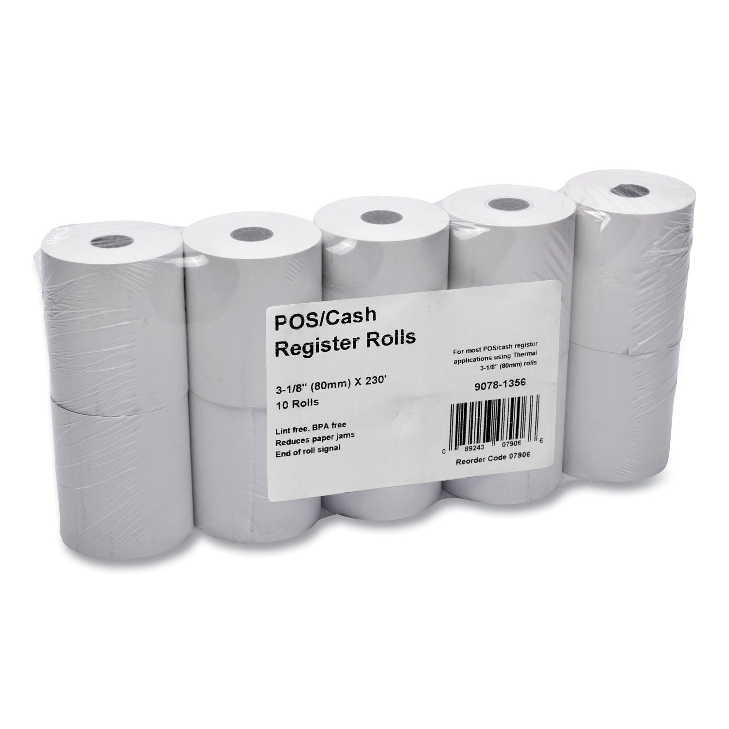 Direct Thermal Printing Thermal Paper Rolls, 3.13" x 230 ft, White, 10/Pack