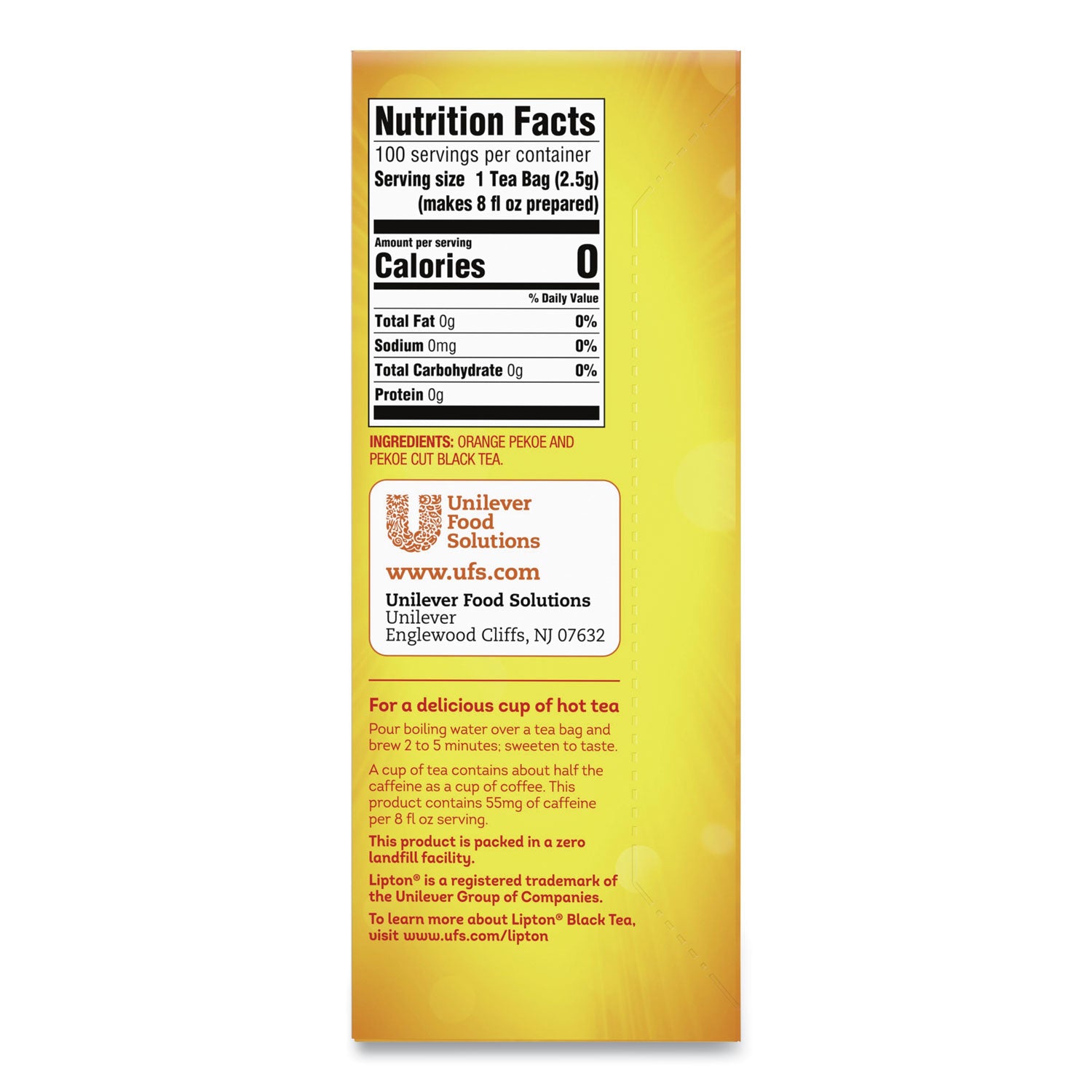 Lipton® Tea Bags, Black, 100/Box