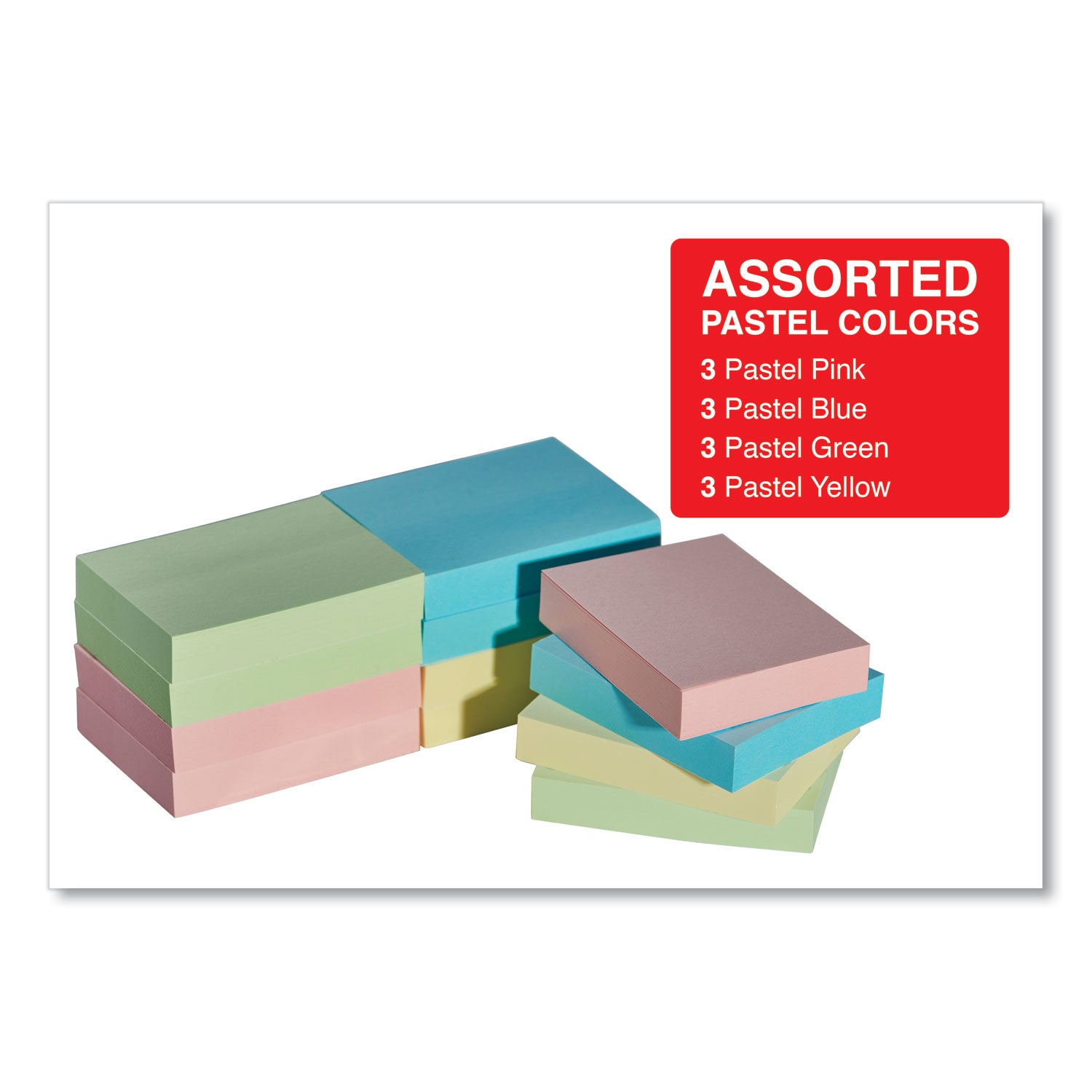 Universal® Self-Stick Note Pads, 1.5" x 2", Assorted Pastel Colors, 100 Sheets/Pad, 12 Pads/Pack