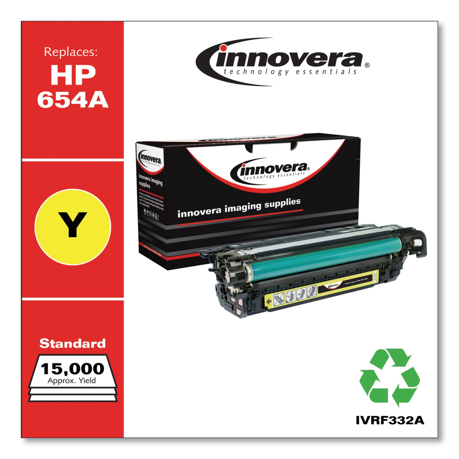 Innovera® Remanufactured Yellow Toner, Replacement for 654A (CF332A), 15,000 Page-Yield