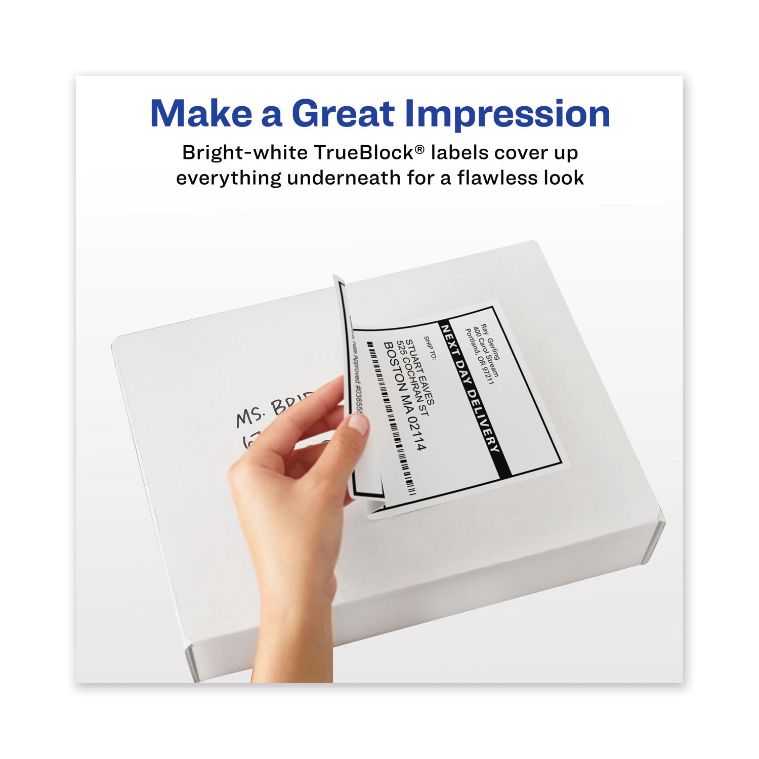 Avery® Waterproof Shipping Labels With Trueblock Technology, Laser Printers, 5.5 X 8.5, White, 2/sheet, 50 Sheets/pack