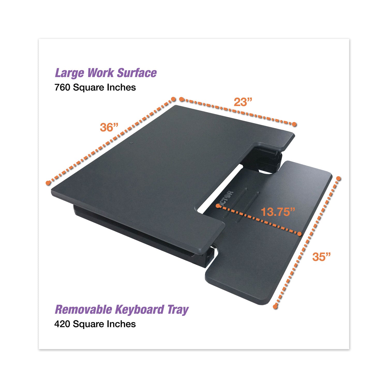 Victor® High Rise Height Adjustable Standing Desk With Keyboard Tray, 36" X 31.25" X 5.25" To 20", Gray/black