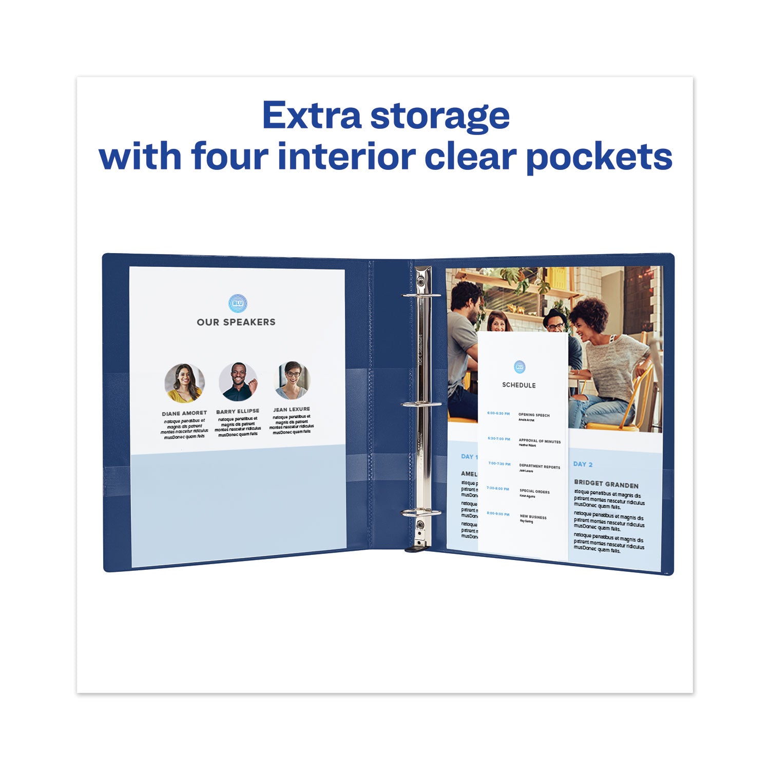 Avery® Heavy-Duty View Binder With Durahinge And One Touch Ezd Rings, 3 Rings, 1" Capacity, 11 X 8.5, Navy Blue