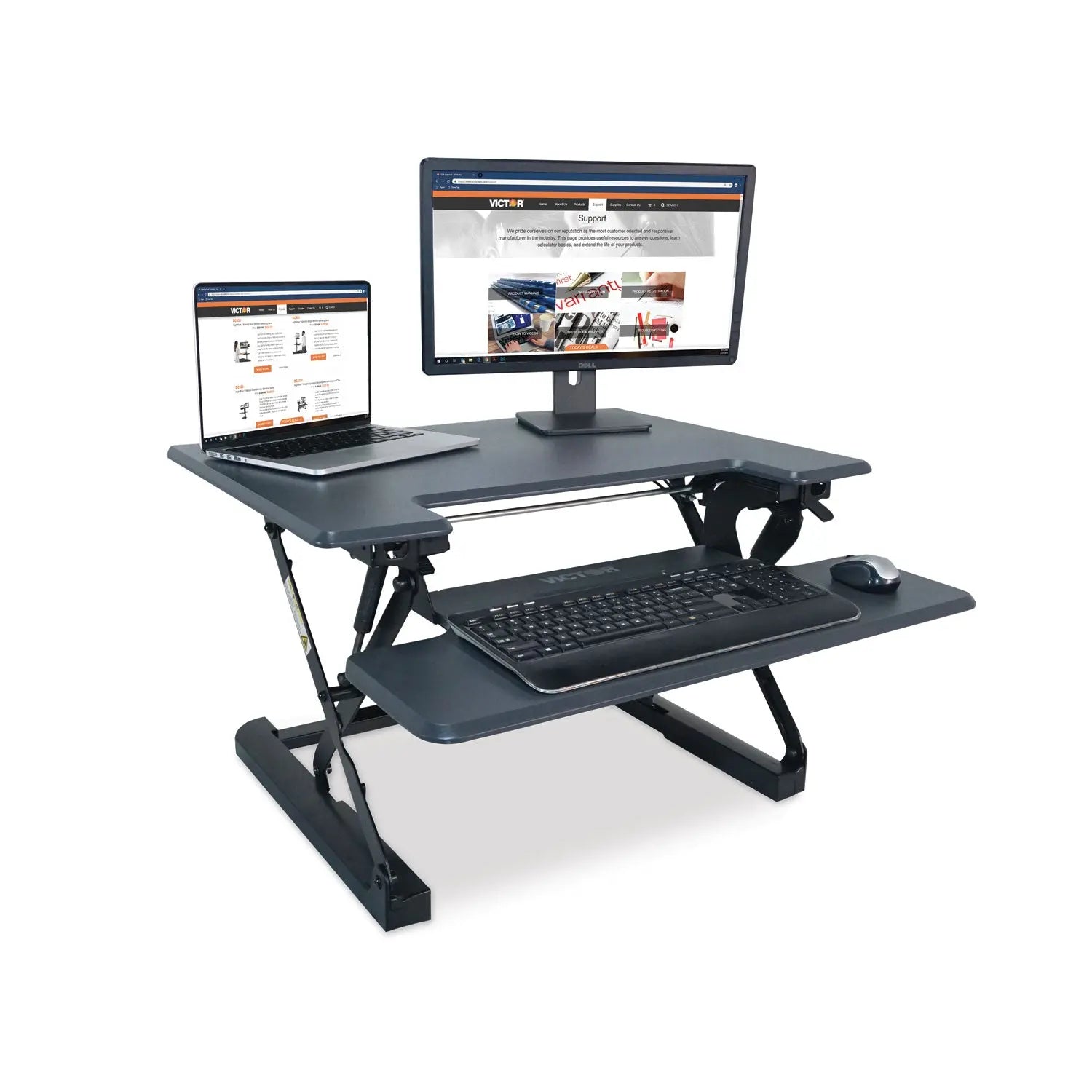 High Rise Height Adjustable Standing Desk with Keyboard Tray, 31" x 31.25" x 5.25" to 20", Gray/Black Victor® Flipcost