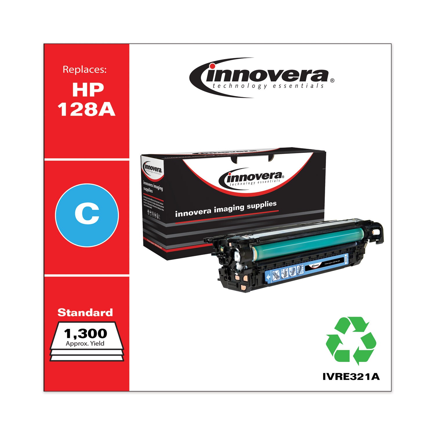 Innovera® Remanufactured Cyan Toner, Replacement for 128A (CE321A), 1,300 Page-Yield