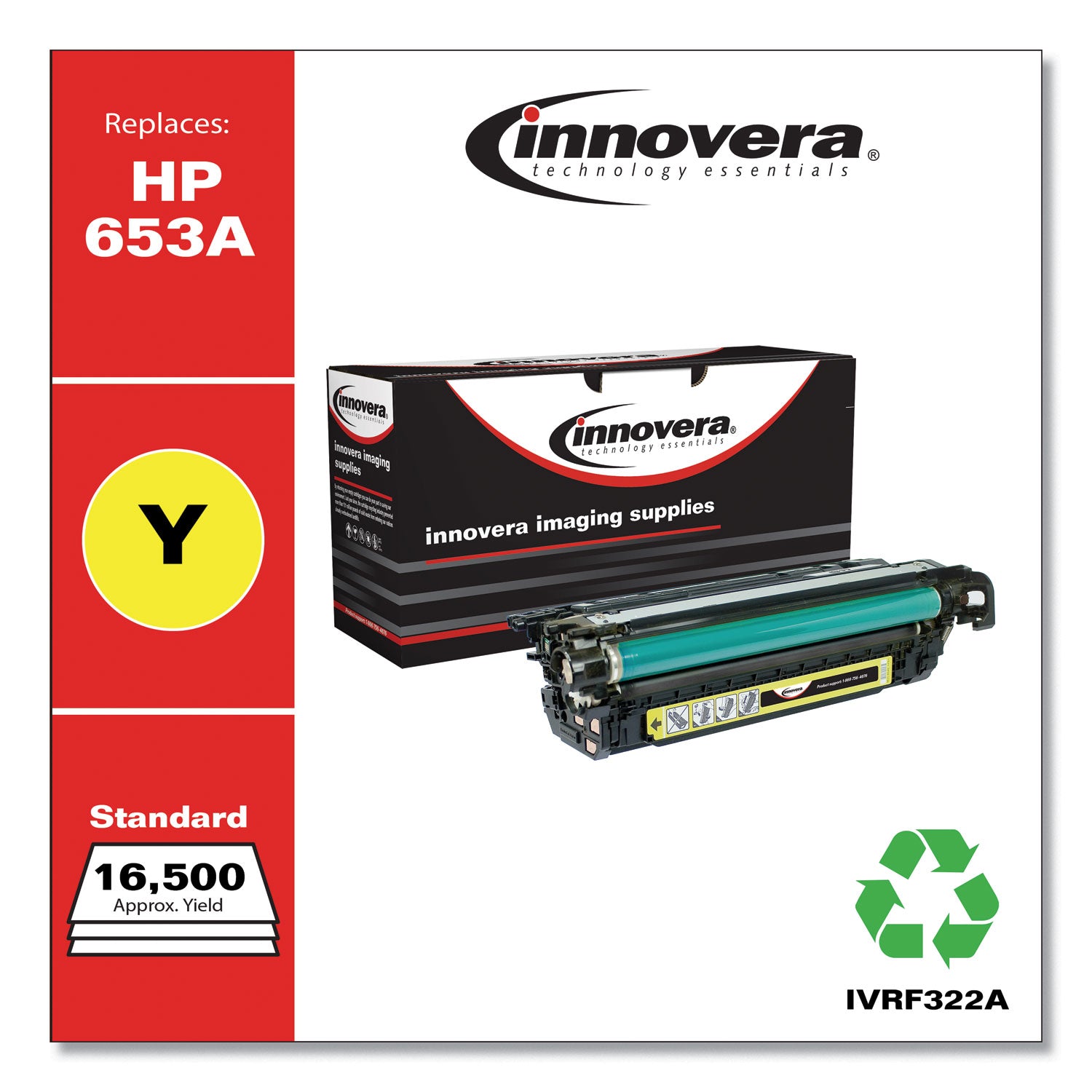 Innovera® Remanufactured Yellow Toner, Replacement for 653A (CF322A), 16,500 Page-Yield