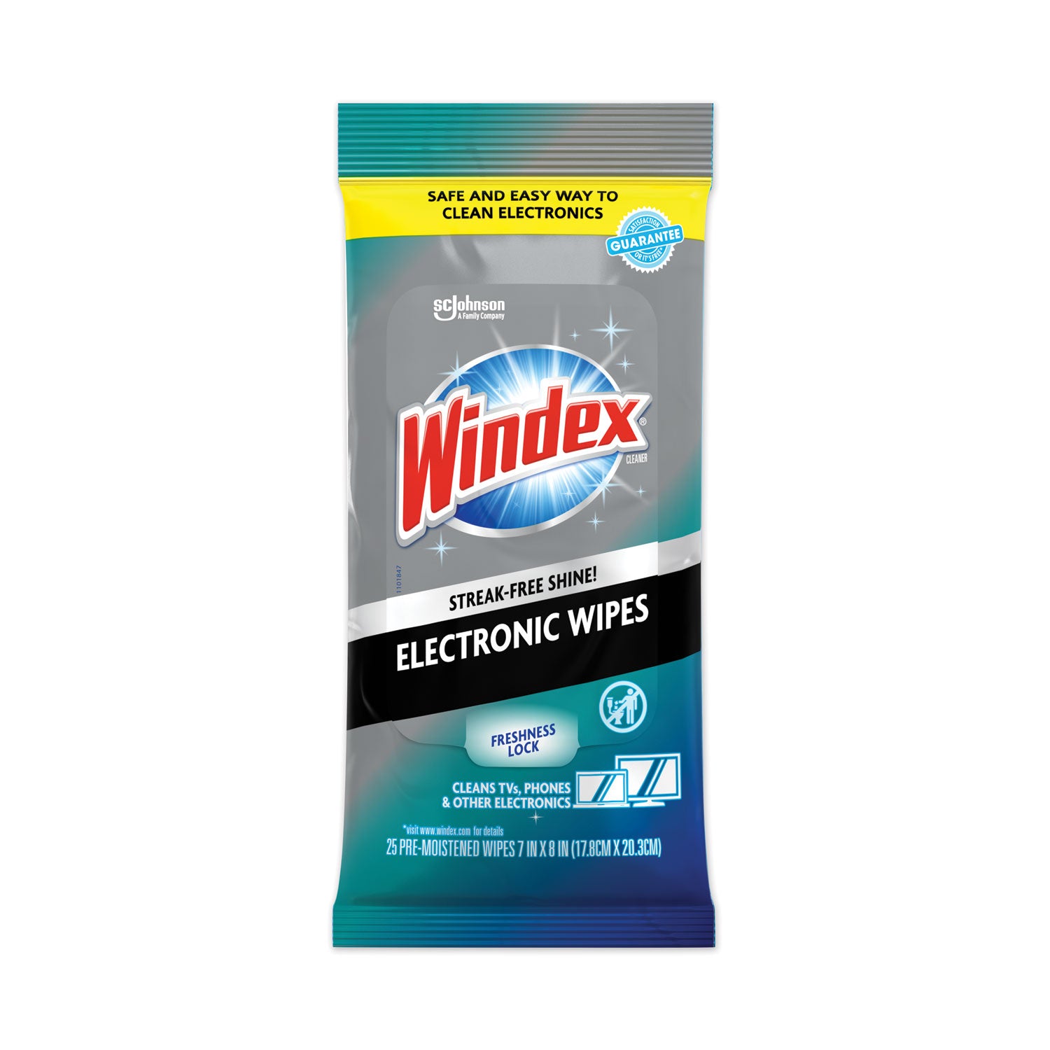 Windex® Electronics Cleaner, 1-Ply, 7 x 10, Neutral Scent, White, 25/Pack, 12 Packs/Carton