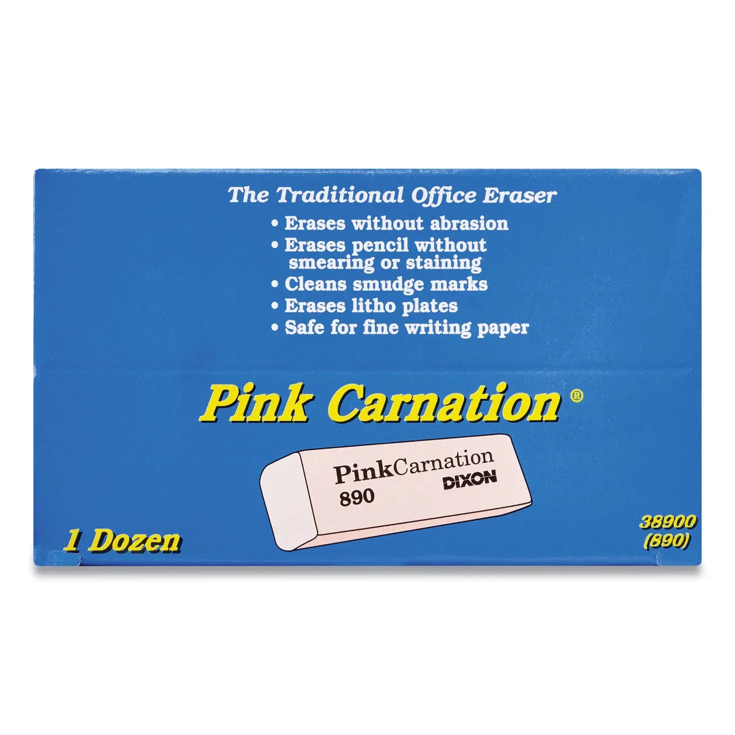 Pink Carnation Erasers, For Pencil Marks, Rectangular Block, Medium, Pink, Dozen Dixon® Flipcost