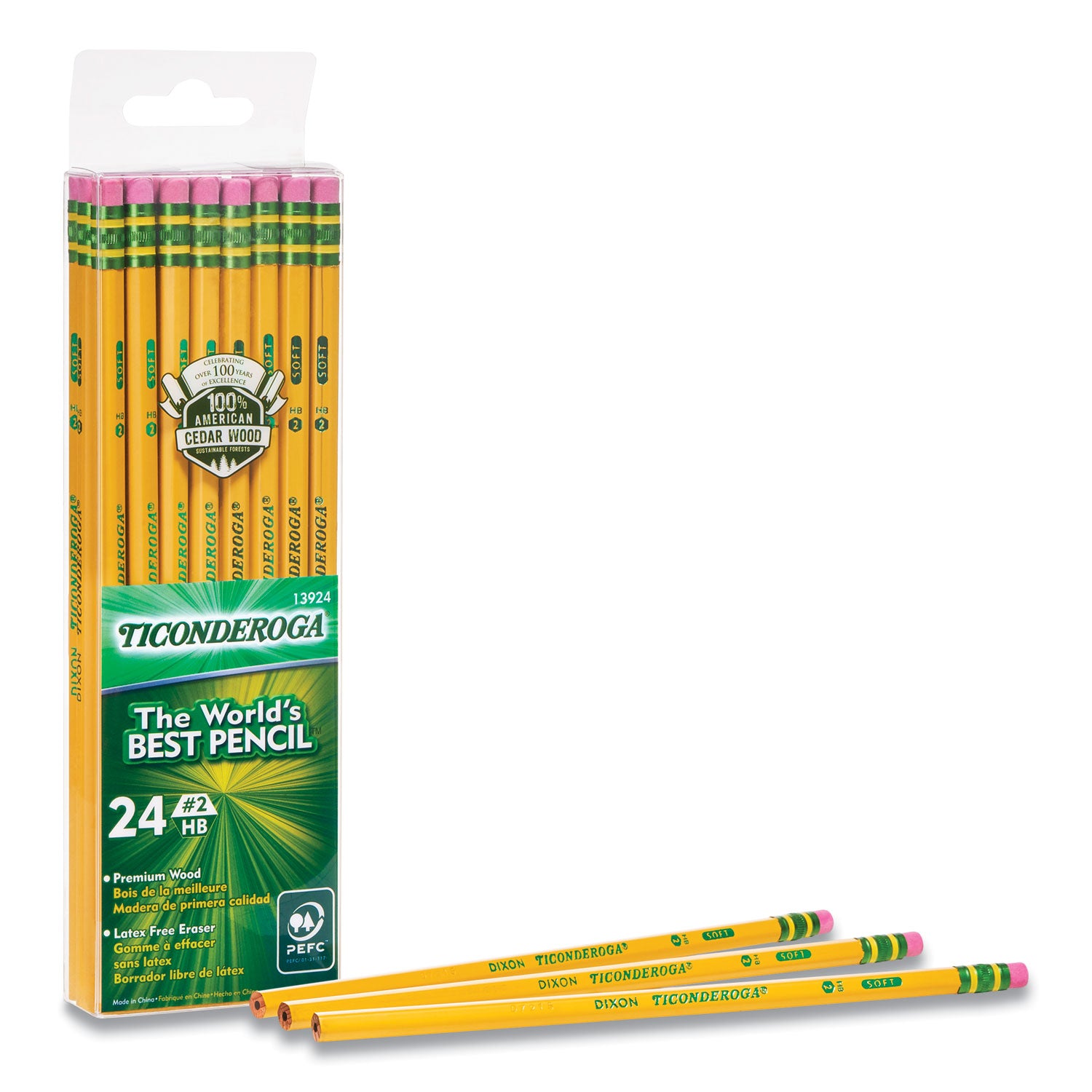 Ticonderoga® PENCILS, HB (#2), BLACK LEAD, YELLOW BARREL, 24/PACK