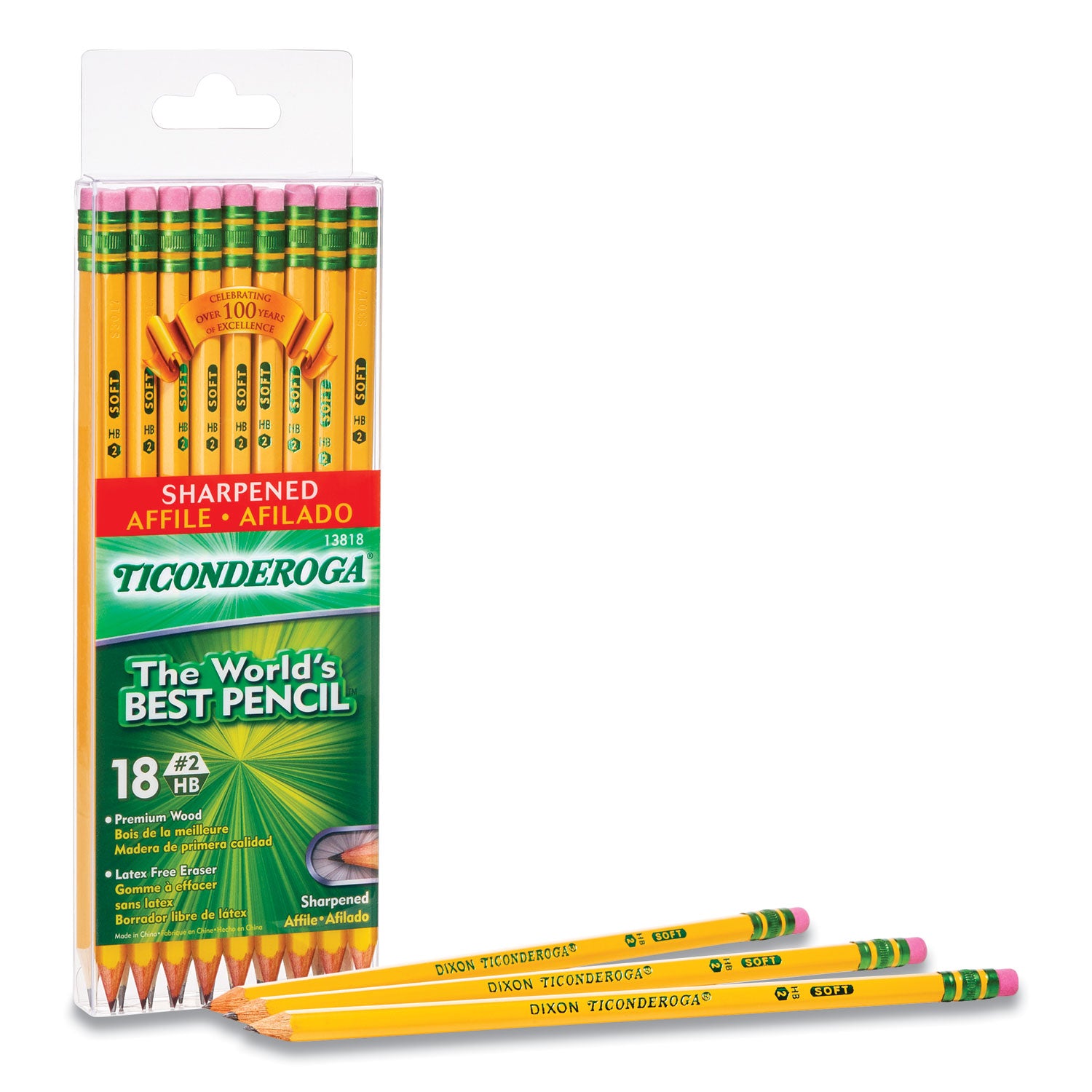 Ticonderoga® PRE-SHARPENED PENCIL, HB (#2), BLACK LEAD, YELLOW BARREL, 18/PACK