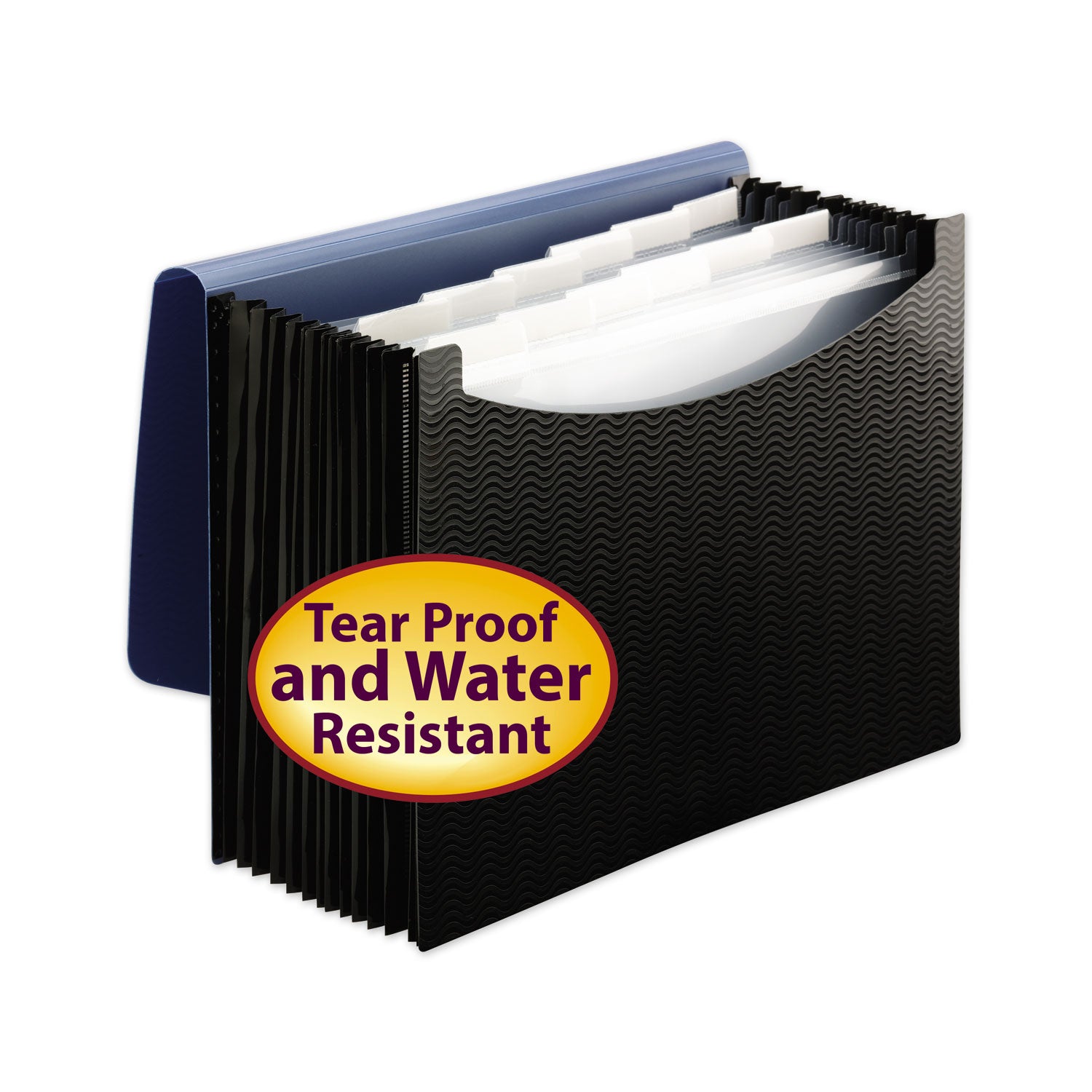 Smead 12-Pocket Poly Expanding File, 0.88" Expansion, 12 Sections, Cord/Hook Closure, 1/6-Cut Tabs, Letter Size, Black/Blue