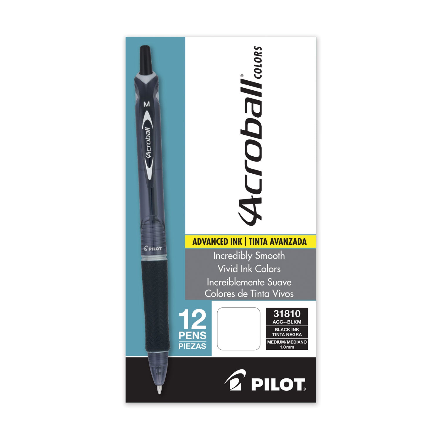 Pilot® Acroball Colors Advanced Ink Hybrid Gel Pen, Retractable, Medium 1 mm, Black Ink, Smoke/Black Barrel, Dozen