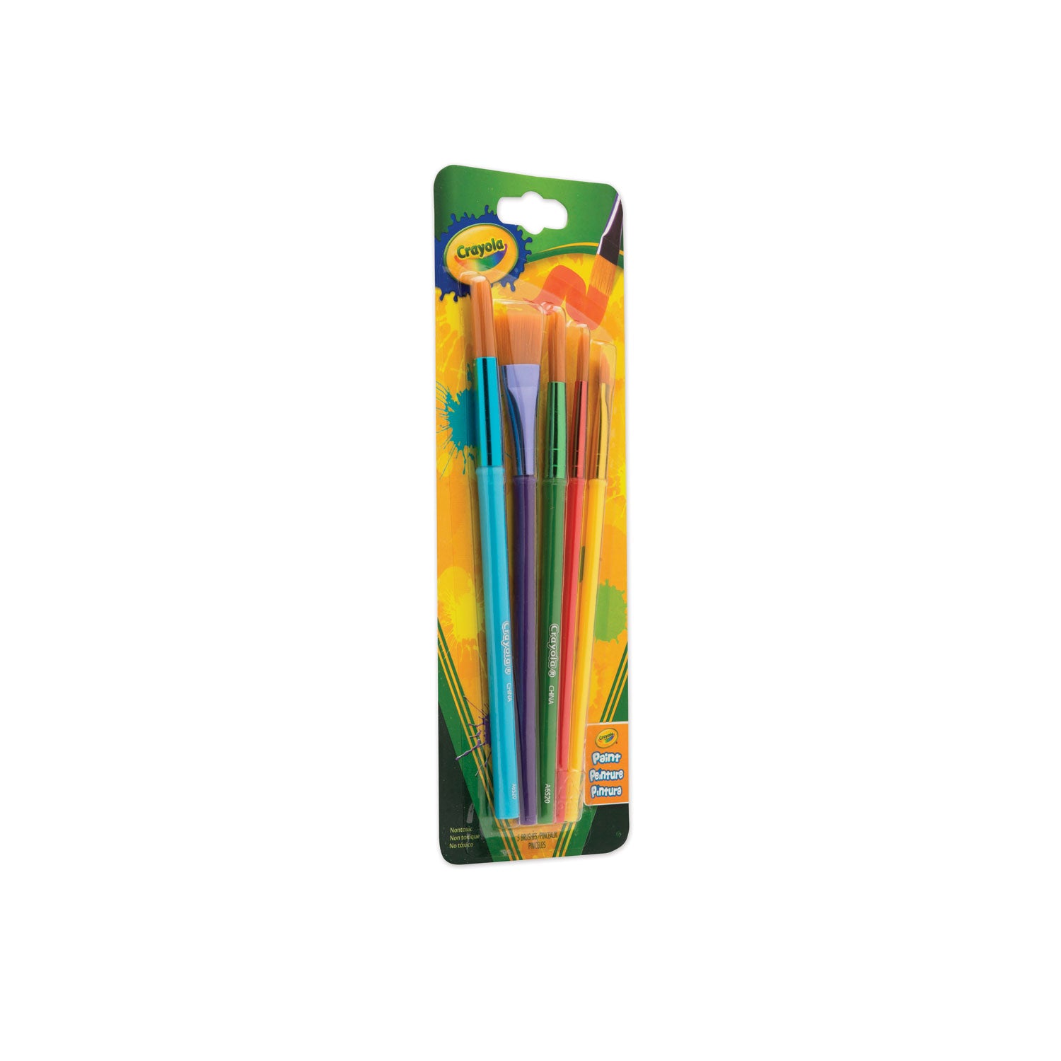 Crayola® Arts And Craft Brush Set, Assorted Sizes, Natural Hair, Angled, Flat, Round, 5/set