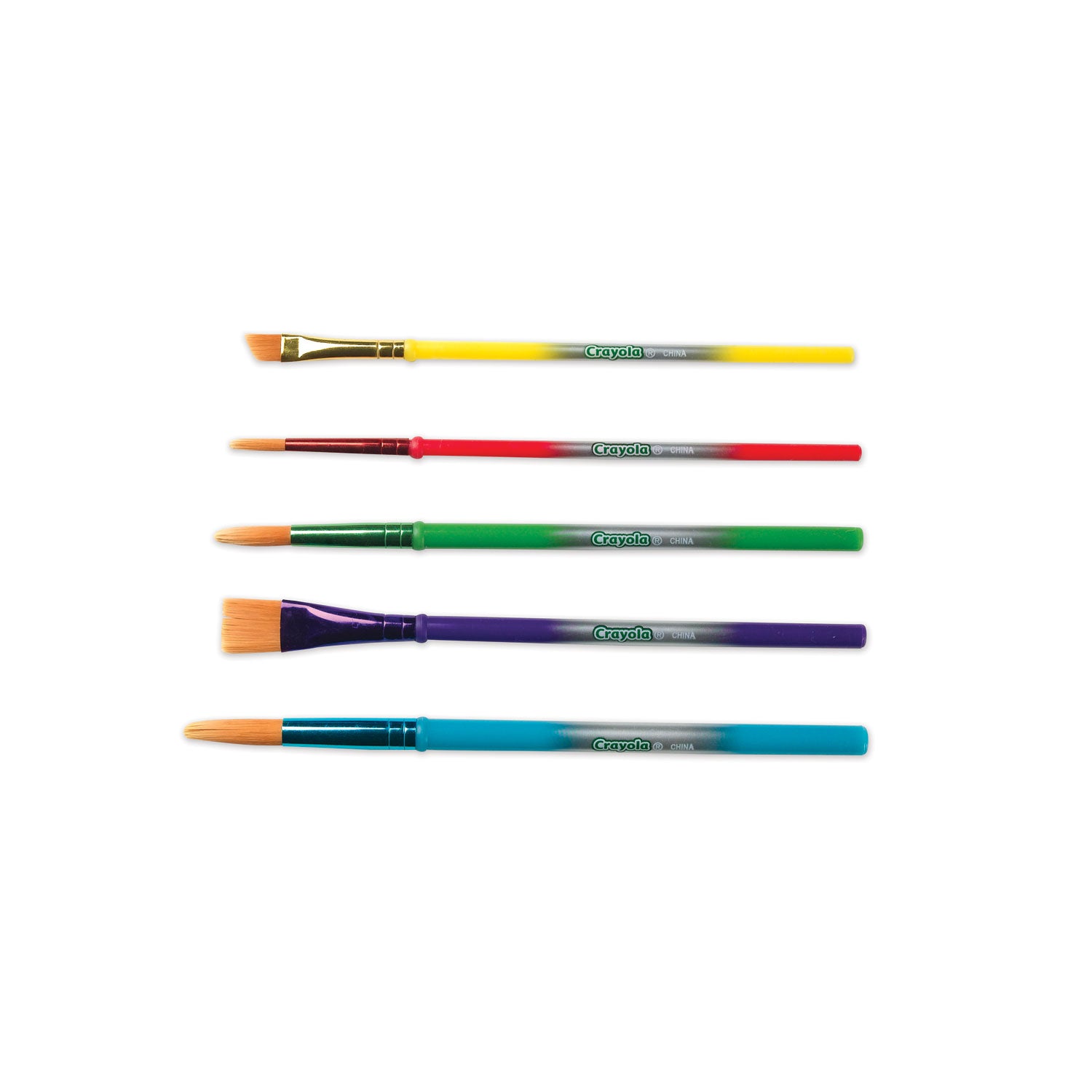 Crayola® Arts And Craft Brush Set, Assorted Sizes, Natural Hair, Angled, Flat, Round, 5/set
