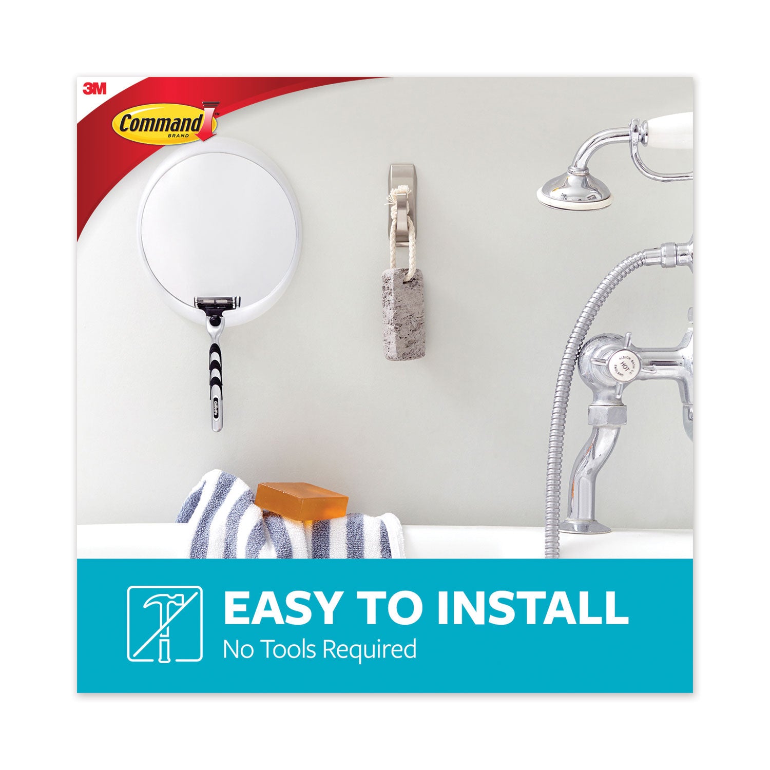 Command™ Bath Hook, Large, Metal, Satin Nickel, 5 Lb Capacity, 1 Hook And 2 Strips