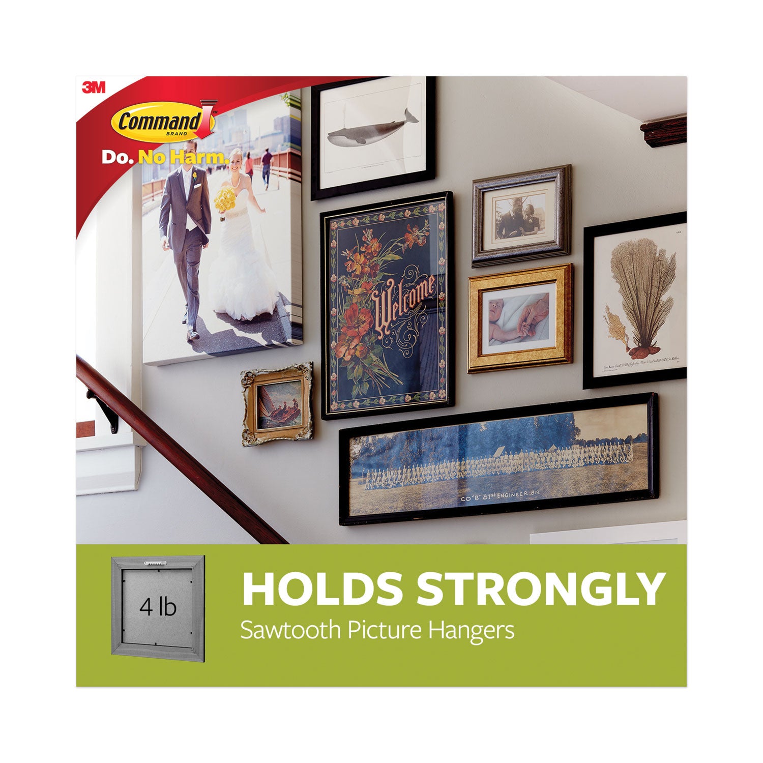 Command™ Sawtooth Picture Hanger Value Pack, Large, Plastic, White, 5 Lb Capacity, 3 Hooks And 6 Strips/pack