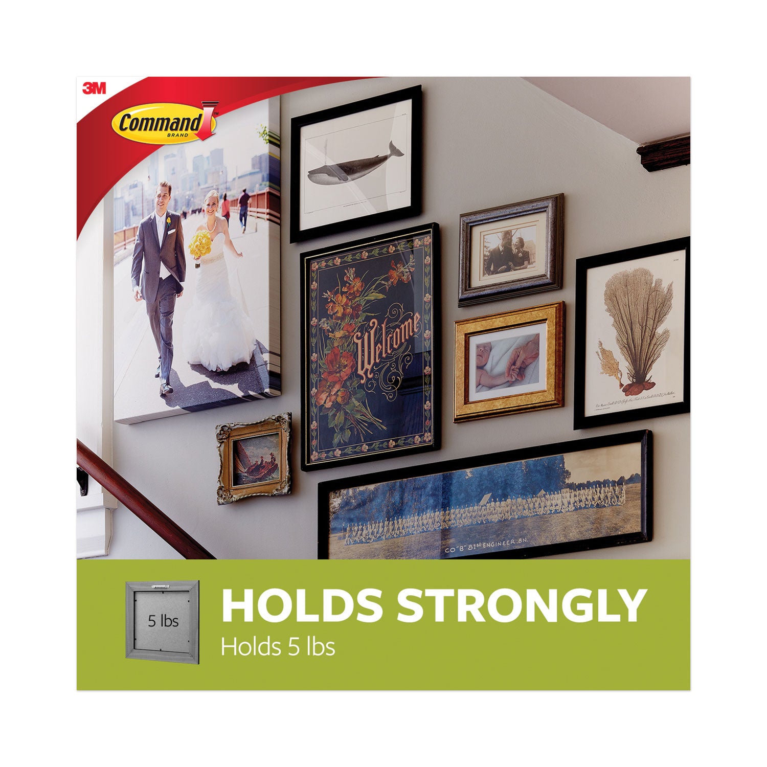 Command™ Universal Picture Hanger, Large, Silver, 5 Lb Capacity, 1 Hanger And 4 Strips