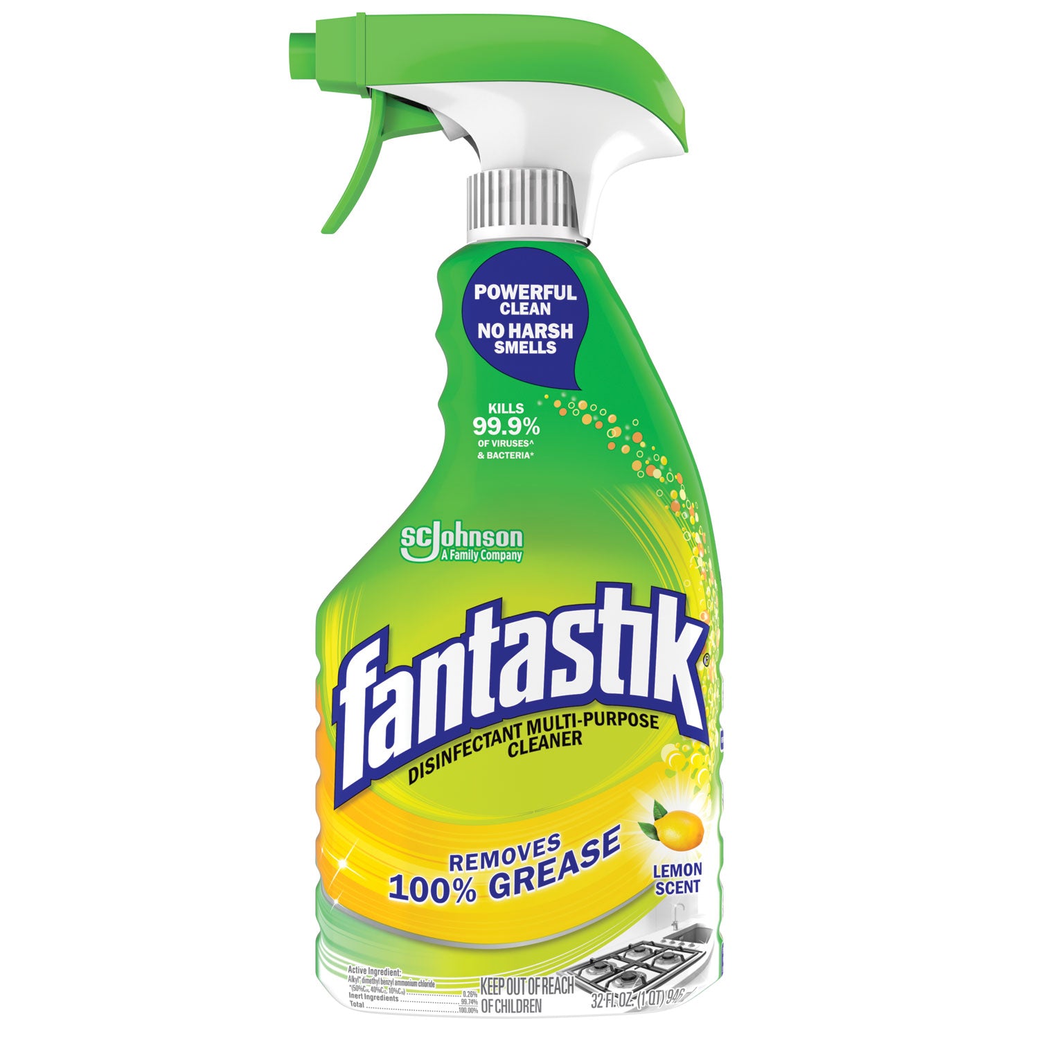 Fantastik® Disinfectant Multi-Purpose Cleaner Lemon Scent, 32 Oz Spray Bottle, 8/carton