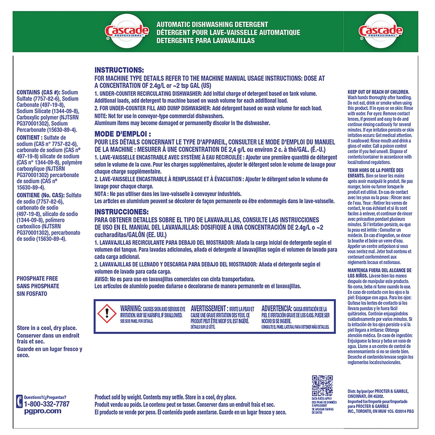 Cascade Professional™ Automatic Dishwasher Detergent Powder, Fresh Scent, 75 oz Box, 7/Carton