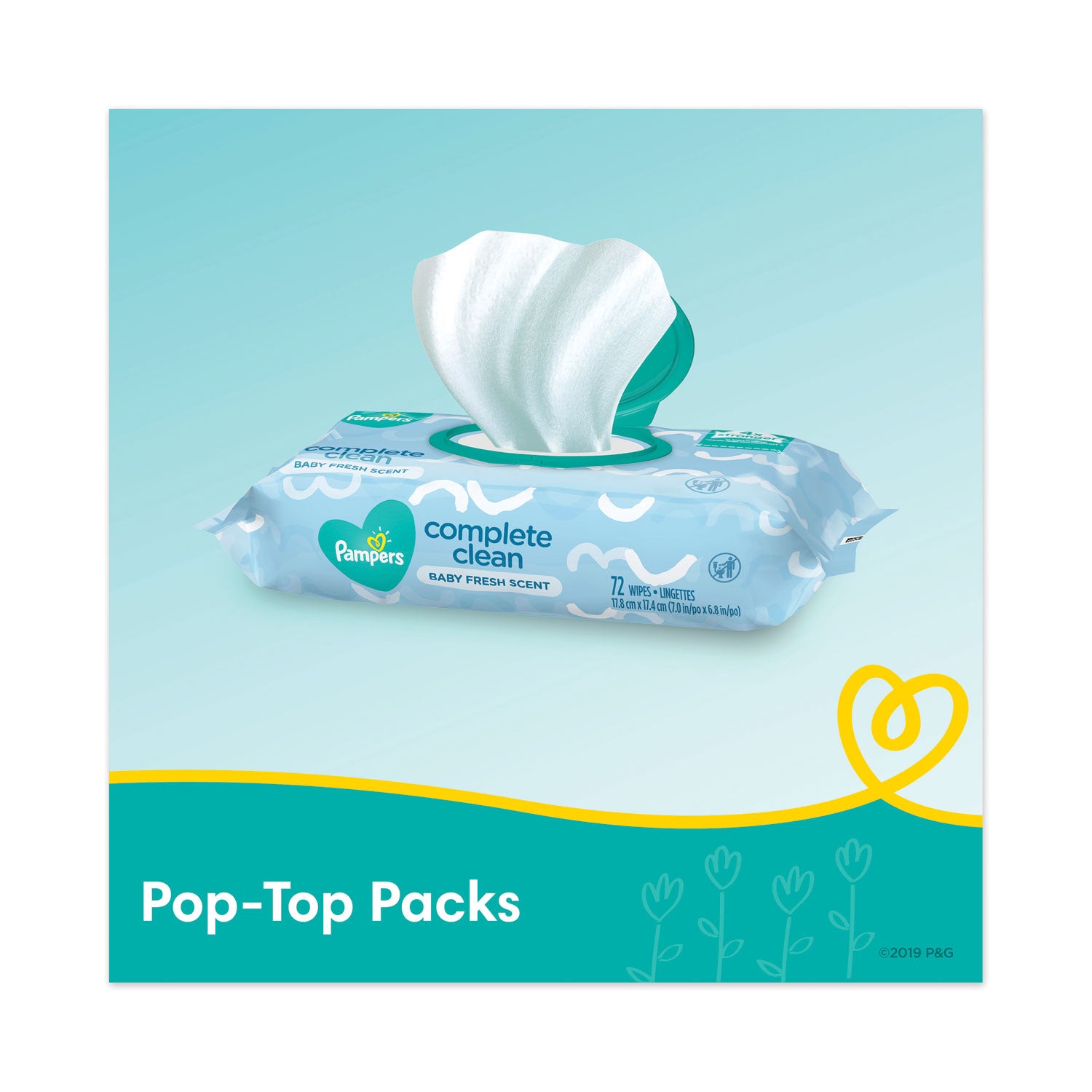 Pampers® Complete Clean Baby Wipes, 1-Ply, Baby Fresh, 7 x 6.8, White, 72 Wipes/Pack, 8 Packs/Carton