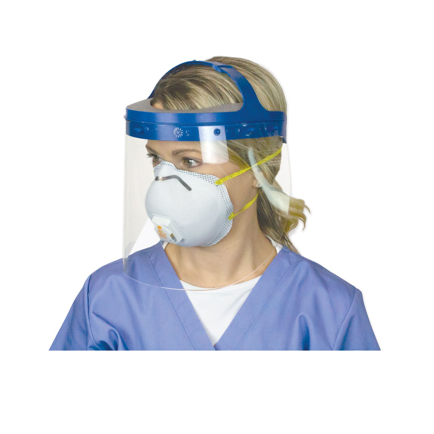 Suncast Commercial® Fully Assembled Full Length Face Shield with Head Gear, 16.5 x 10.25 x 11, Clear/Blue, 16/Carton