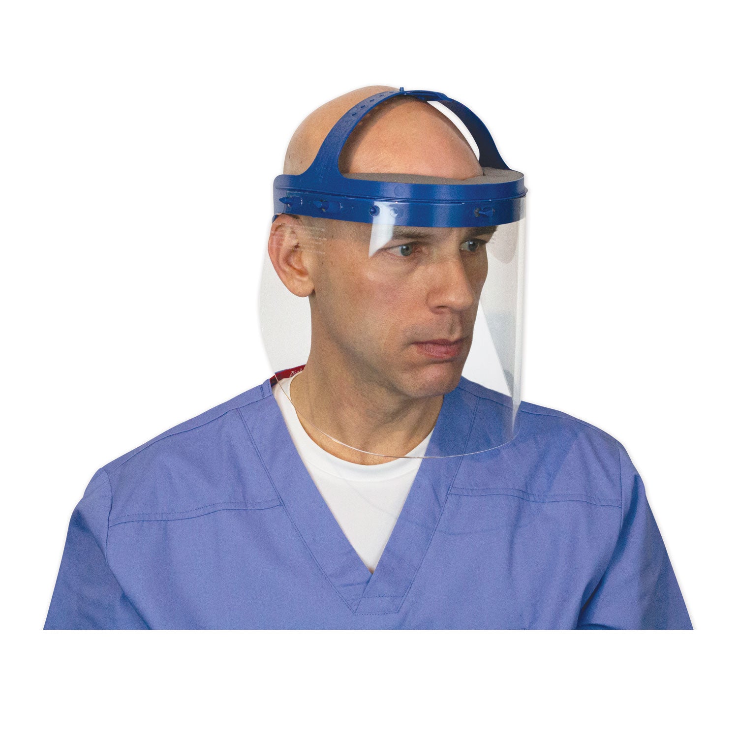 Suncast Commercial® Fully Assembled Full Length Face Shield with Head Gear, 16.5 x 10.25 x 11, Clear/Blue, 16/Carton
