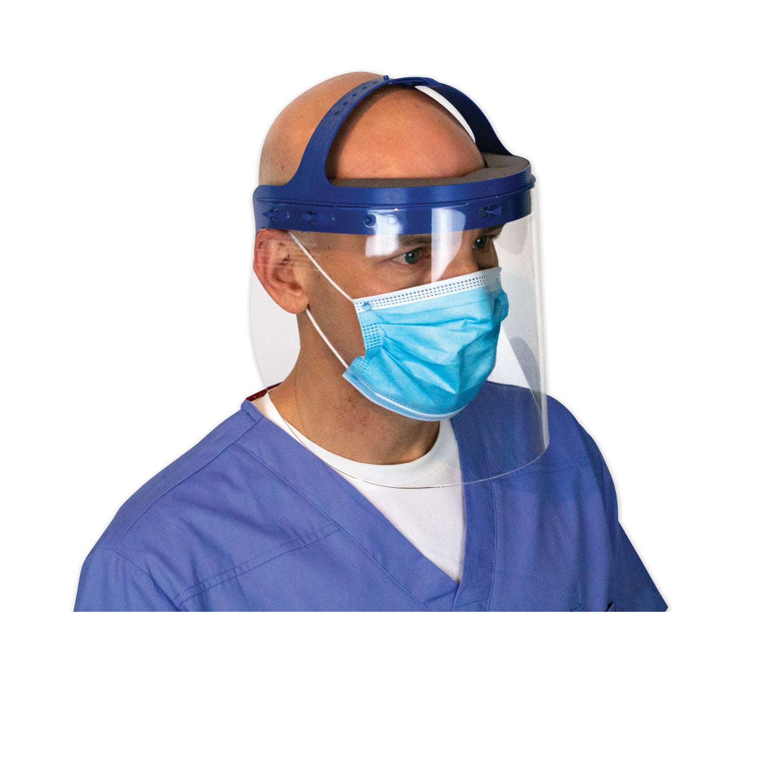 Suncast Commercial® Fully Assembled Full Length Face Shield with Head Gear, 16.5 x 10.25 x 11, Clear/Blue, 16/Carton