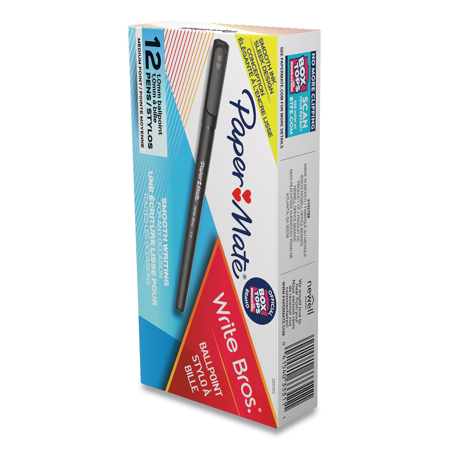 Paper Mate® Write Bros. Ballpoint Pen, Stick, Medium 1 Mm, Black Ink, Black Barrel, Dozen
