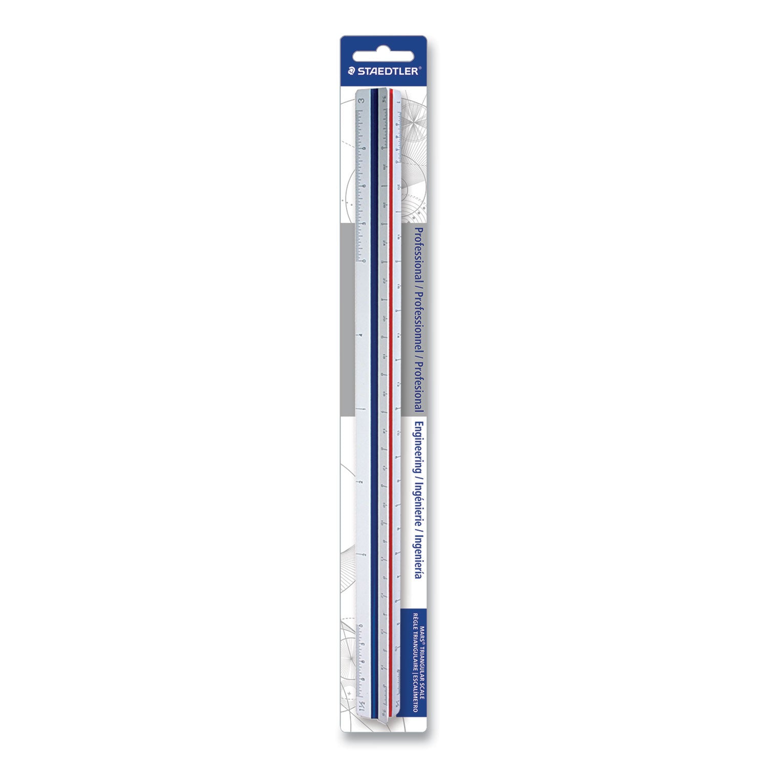 Staedtler® Triangular Scale Plastic Engineers Ruler, 12" Long, White With Colored Grooves