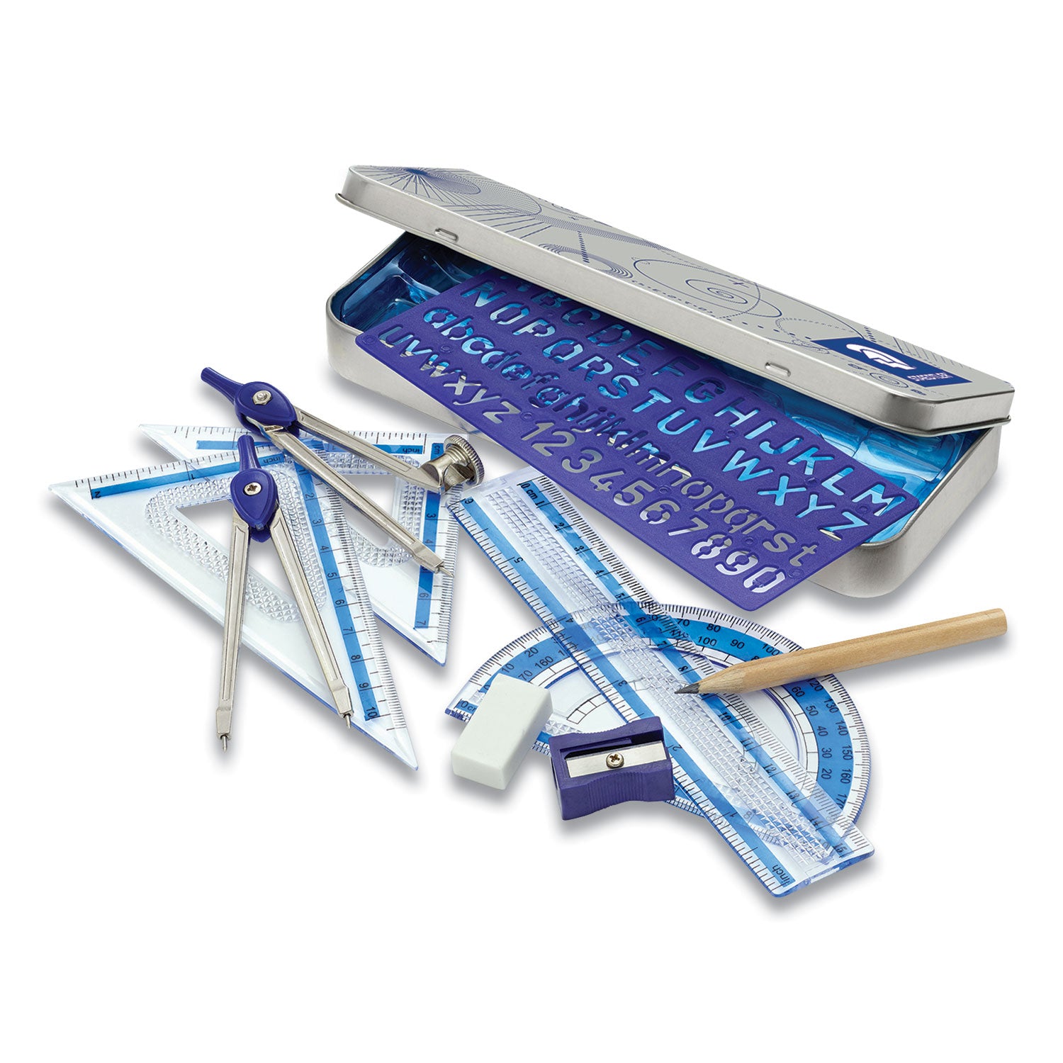 Staedtler® XCELLENCE MATHEMATICAL INSTRUMENT SET, PLASTIC, CLEAR/BLUE