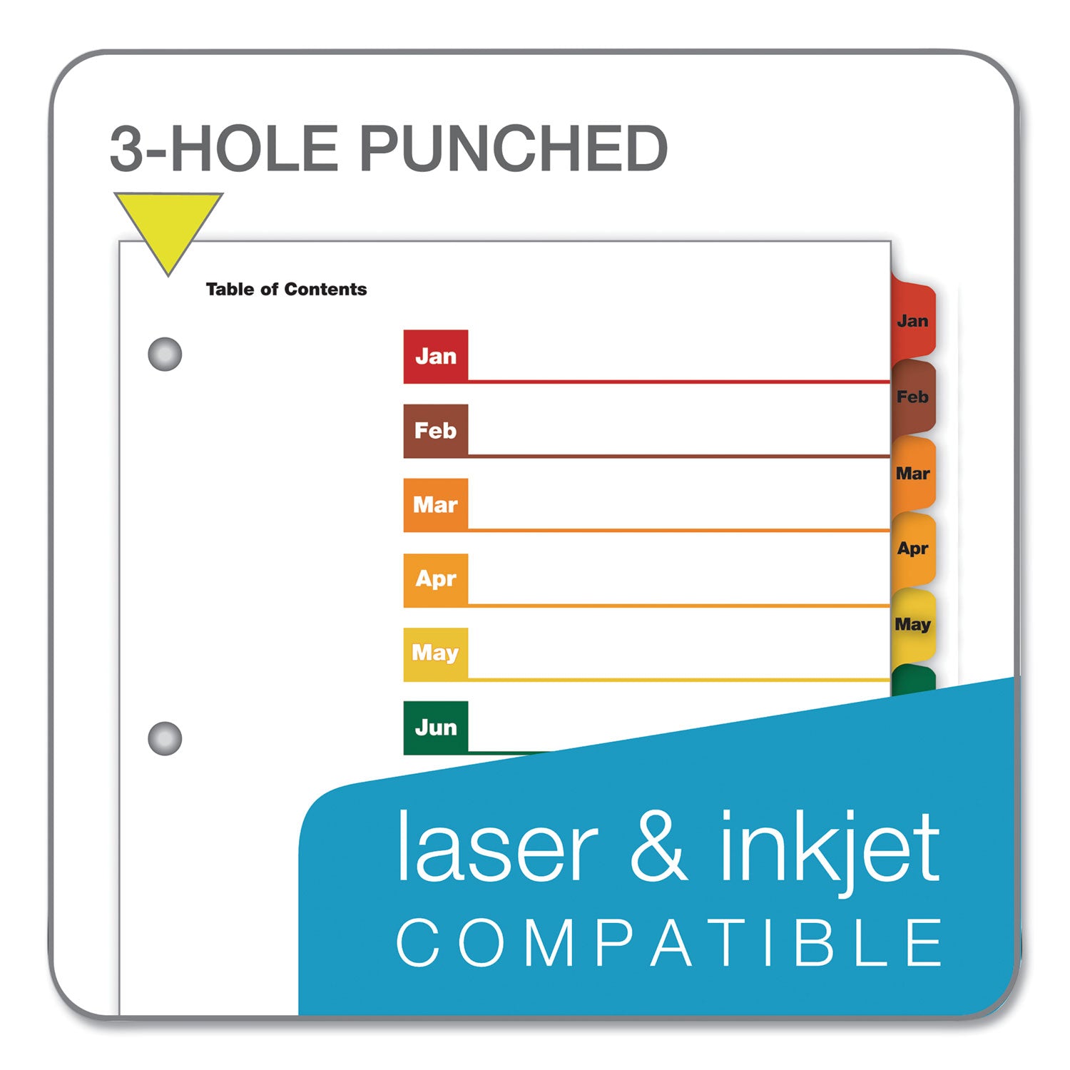 Cardinal® OneStep Printable Table of Contents and Dividers, 12-Tab, Jan. to Dec., 11 x 8.5, White, Assorted Tabs, 1 Set