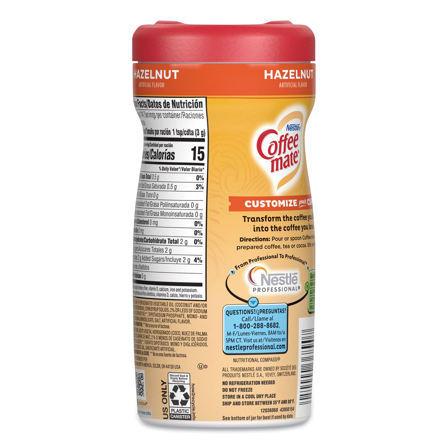 Coffee mate® Hazelnut Creamer Powder, 15 oz Canister