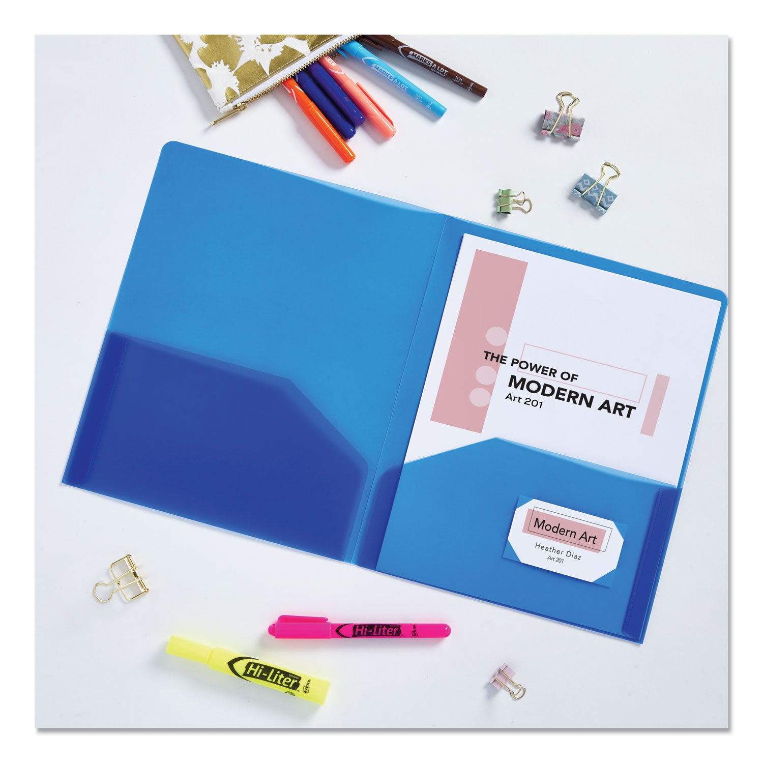 Avery® Plastic Two-Pocket Folder, 20-Sheet Capacity, 11 X 8.5, Translucent Blue