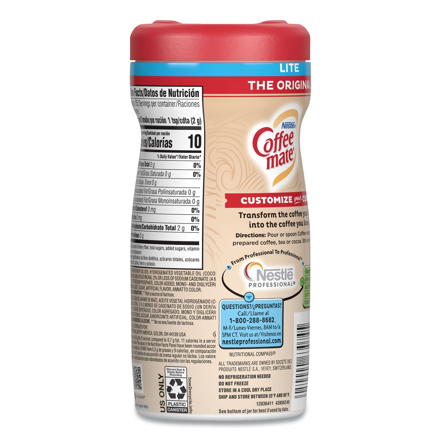 Coffee mate® Powdered Original Lite Creamer, 11 oz Canister, 12/Carton