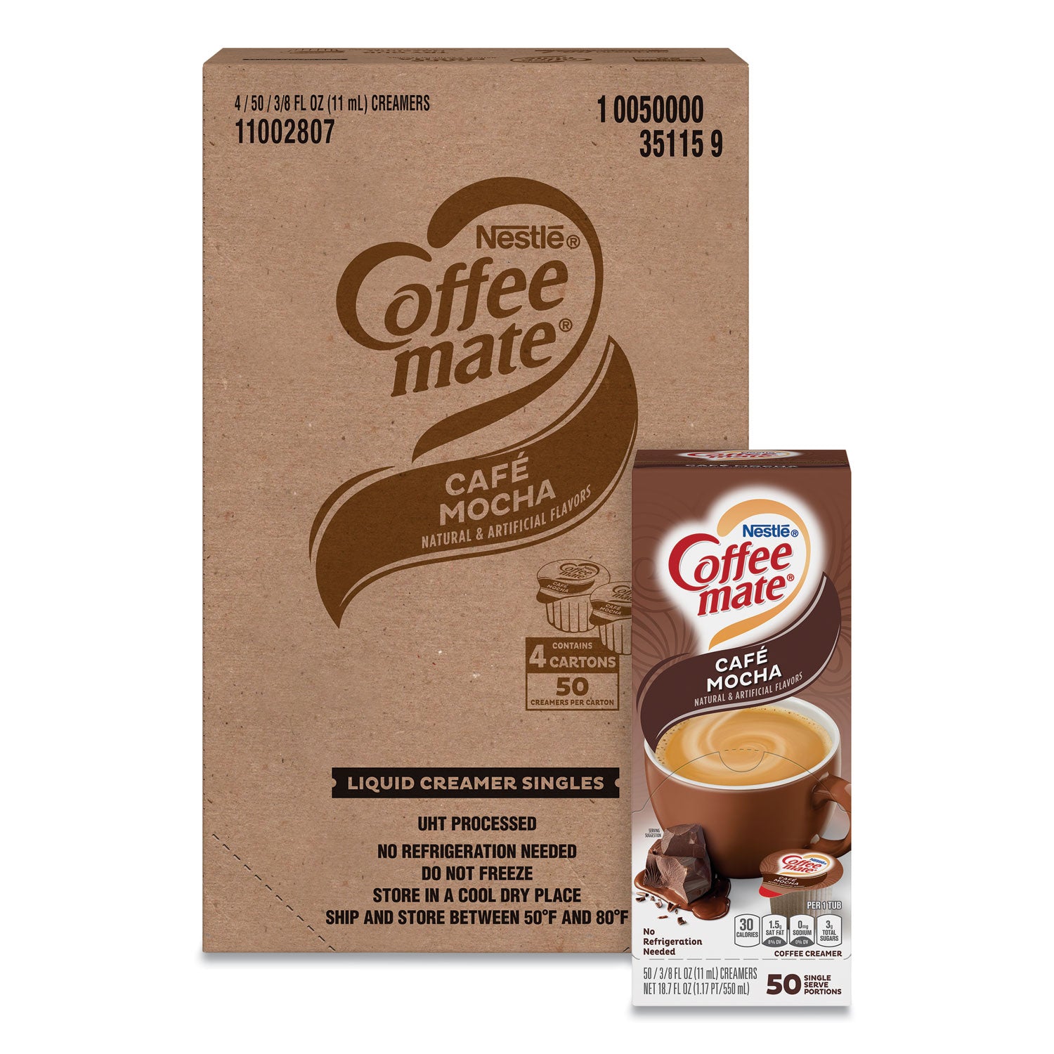 Coffee mate® Liquid Coffee Creamer, Cafe Mocha, 0.38 oz Mini Cups, 50/Box, 4 Boxes/Carton