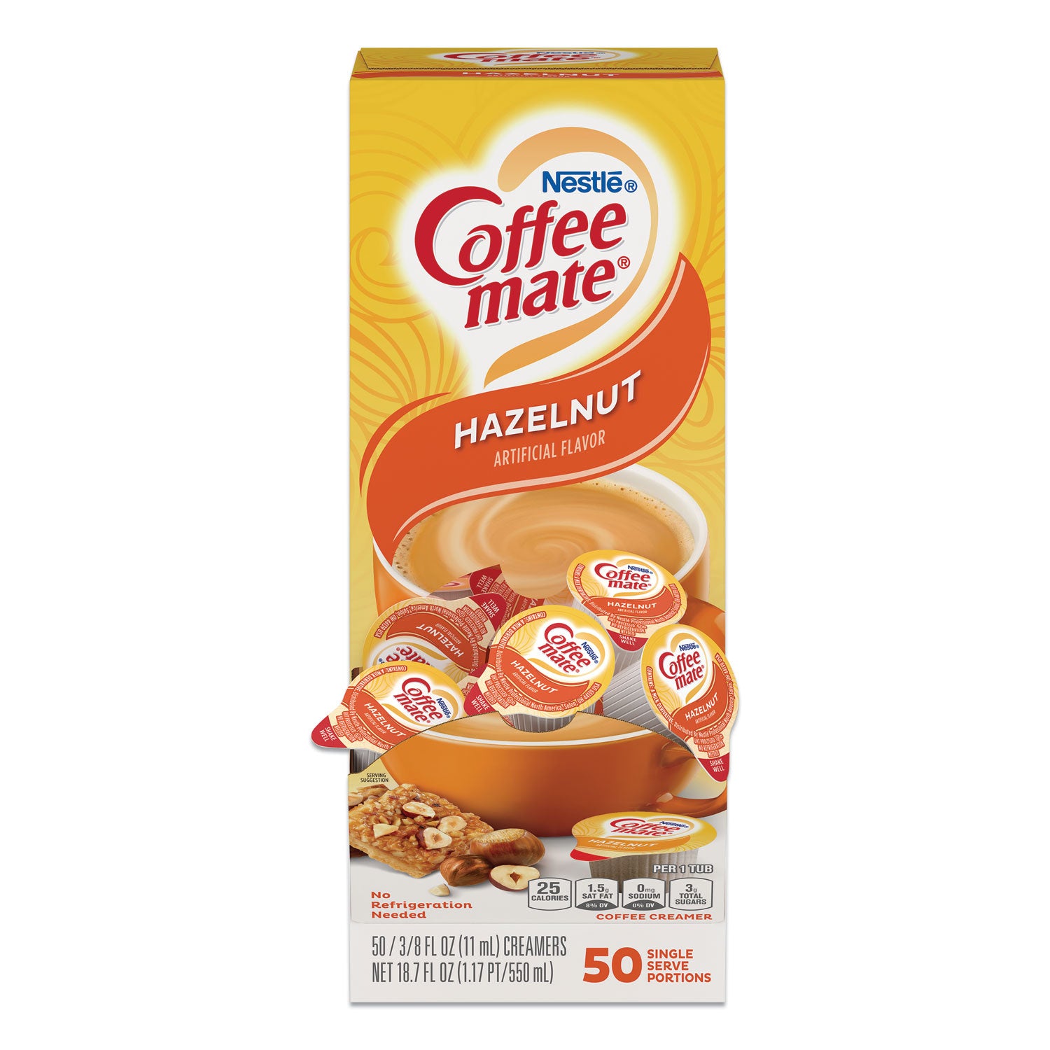 Coffee mate® Liquid Coffee Creamer, Hazelnut, 0.38 oz Mini Cups, 50/Box, 4 Boxes/Carton