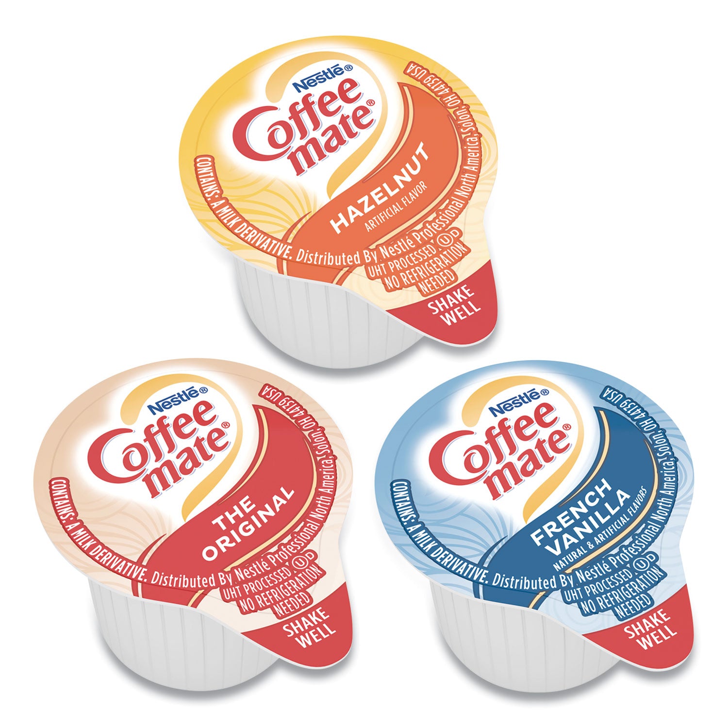 Coffee mate® Liquid Coffee Creamer, Assorted Flavors, 0.38 oz Mini Cups, 150/Carton