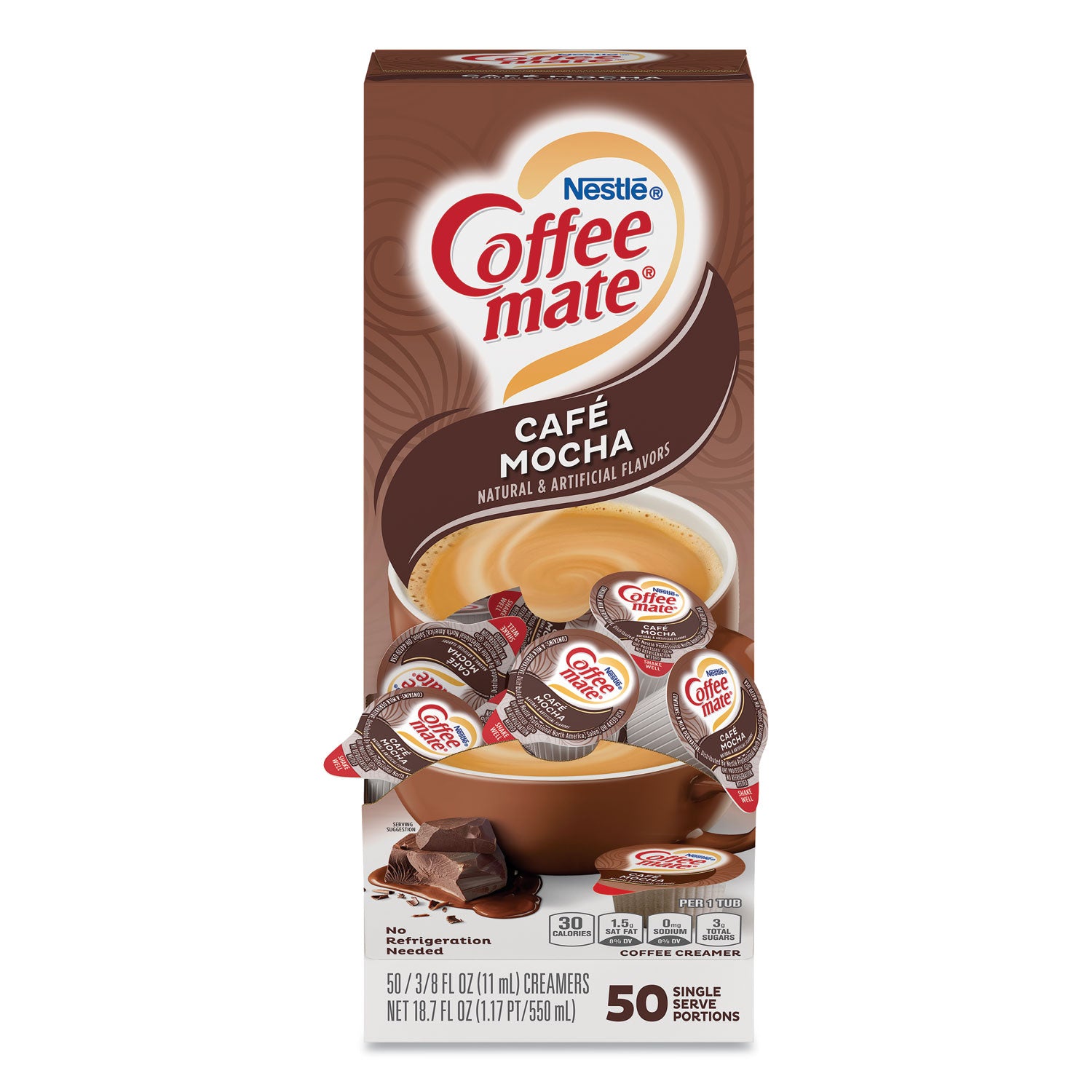 Coffee mate® Liquid Coffee Creamer, Cafe Mocha, 0.38 oz Mini Cups, 50/Box, 4 Boxes/Carton