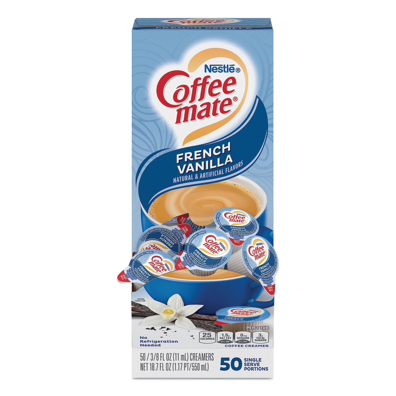 Coffee mate® Liquid Coffee Creamer, French Vanilla, 0.38 oz Mini Cups, 50/Box, 4 Boxes/Carton