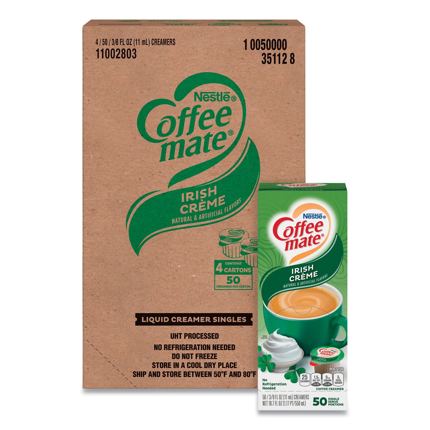 Coffee mate® Liquid Coffee Creamer, Irish Cream, 0.38 oz Mini Cups, 50/Box, 4 Boxes/Carton