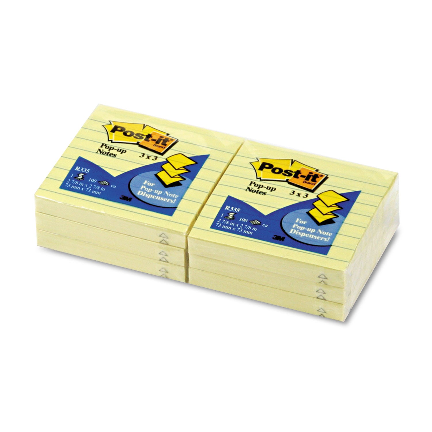 Post-it® Pop-up Notes Original Canary Yellow Pop-up Refill, Note Ruled, 3" x 3", Canary Yellow, 100 Sheets/Pad, 6 Pads/Pack